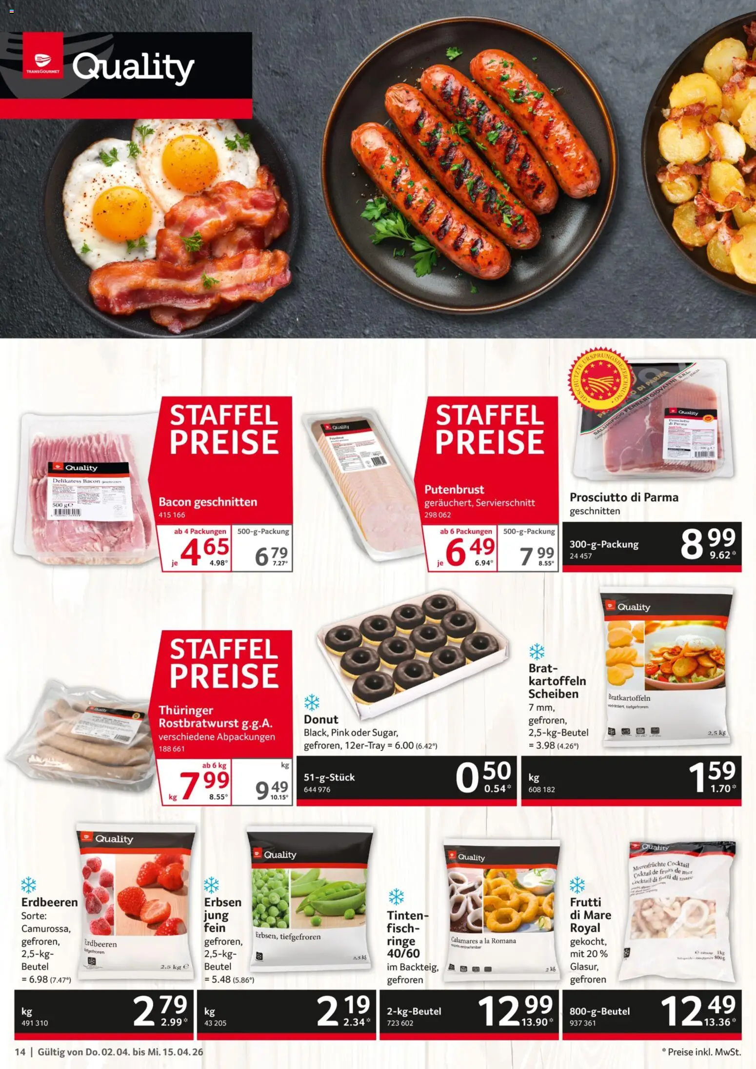 Selgros Gastronomie – gültig ab 02.04.2026 | Seite: 14 | Produkte: Fisch, Meeresfrüchte, Erdbeeren, Erbsen