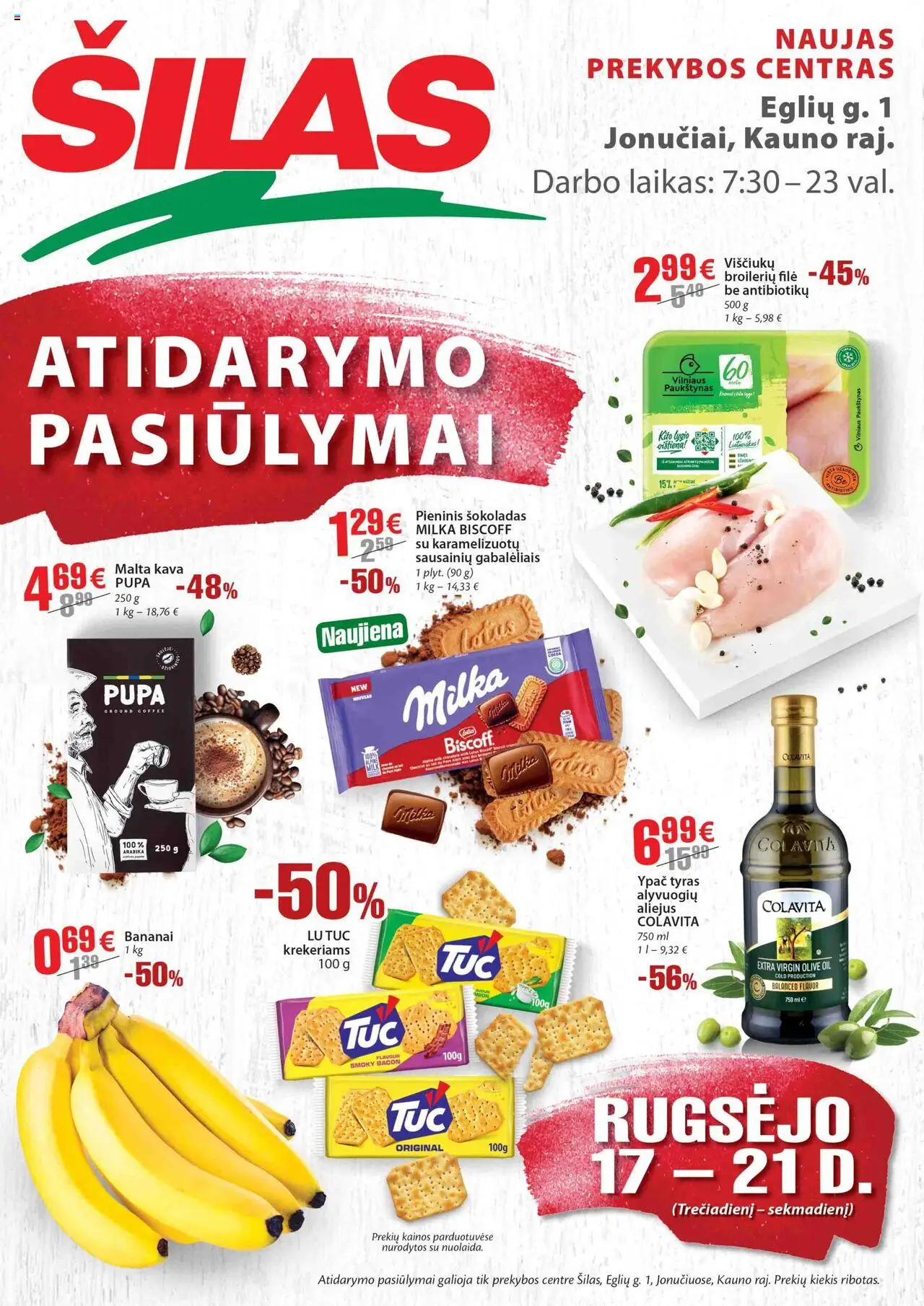 Šilas akcijos nuo 17.09.2025 | Puslapis: 1 | Prekių: Aliejus, Kava, Šokoladas, Bananai
