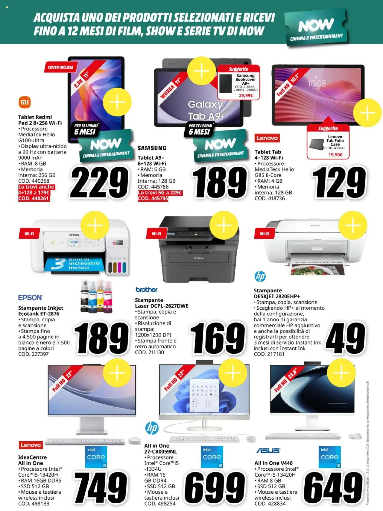 Volantino Media World del 15.09.2025 | Pagina: 22 | Prodotti: Stampante, Tastiera, TV, Stampa