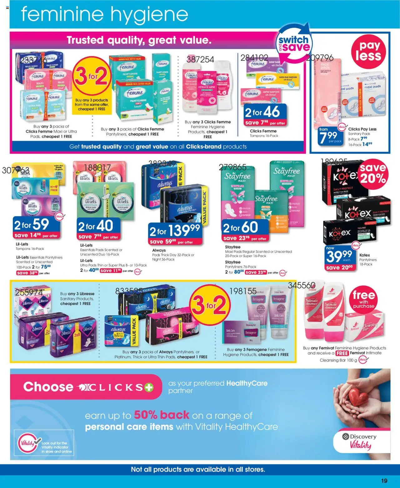 New Clicks catalogue – valid from 23.09.2025 | Page: 19 | Products: Bath, Pads, Switch, Foam