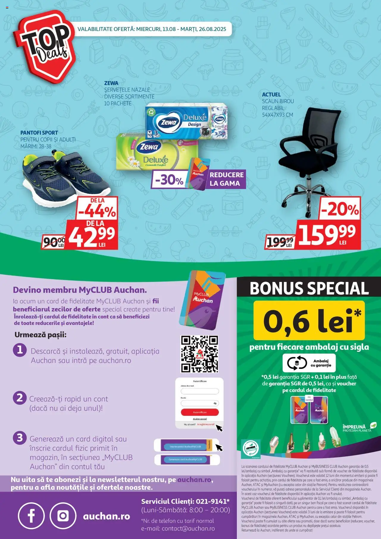 Catalog Auchan – valabil de la 13.08.2025 | Pagină: 28 | Produse: Telefon, Çikolatalı gofret, Pantofi, Scaun