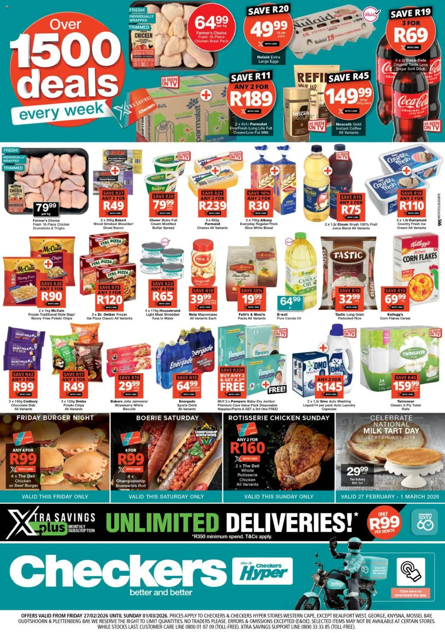 New Checkers catalogue – valid from 27.02.2026 | Page: 1 | Products: Bakery, Milk, Eggs, Chocolate