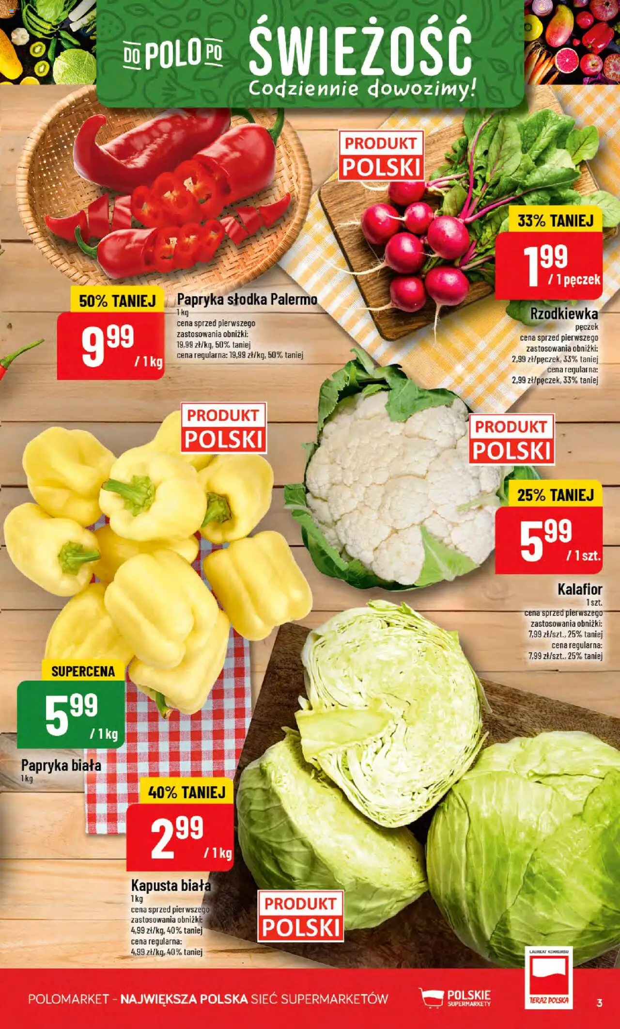 POLOmarket Gazetka od 06.08.2025 | Strona: 3 | Produkty: Kapusta, Kalafior, Papryka, Kapusta biała