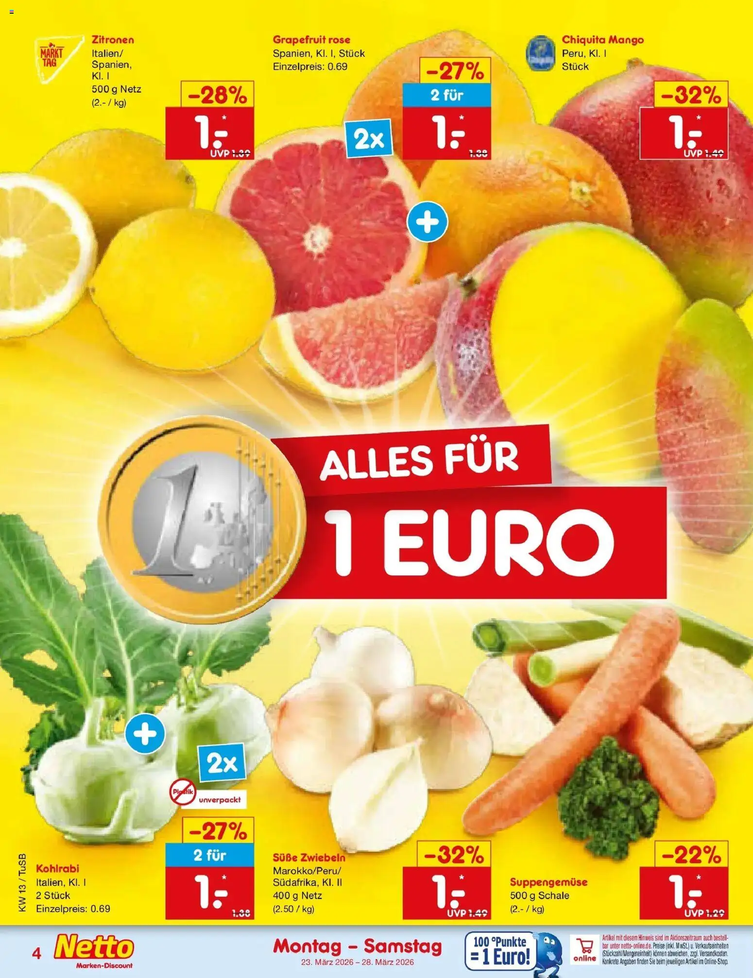 Netto Marken-Discount Prospekt Lahr-Langenwinkel	 – gültig ab 23.03.2026 | Seite: 4 | Produkte: Grapefruit, Zwiebeln, Mango, Zitronen