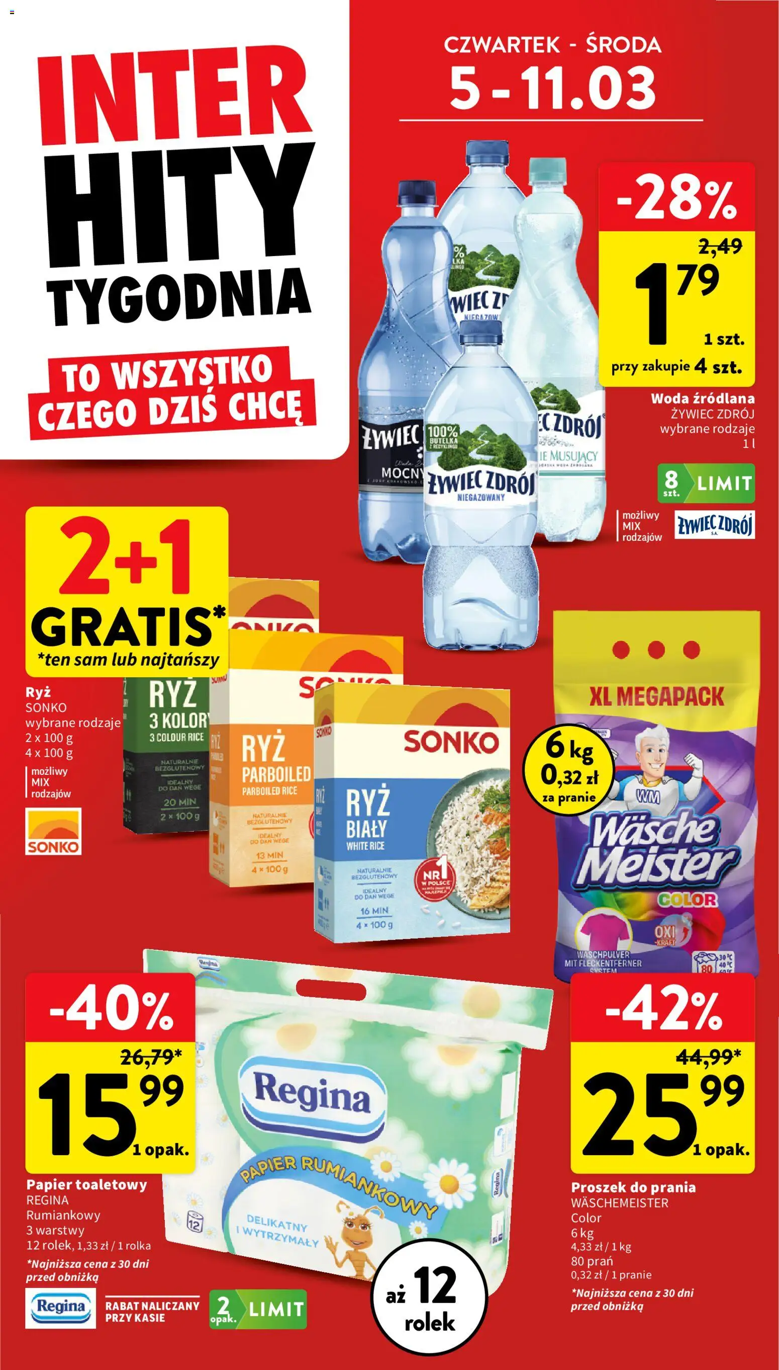 Intermarche gazetka od 05.03.2026 | Strona: 6 | Produkty: Papier toaletowy, Woda źródlana, Proszek do prania, Woda
