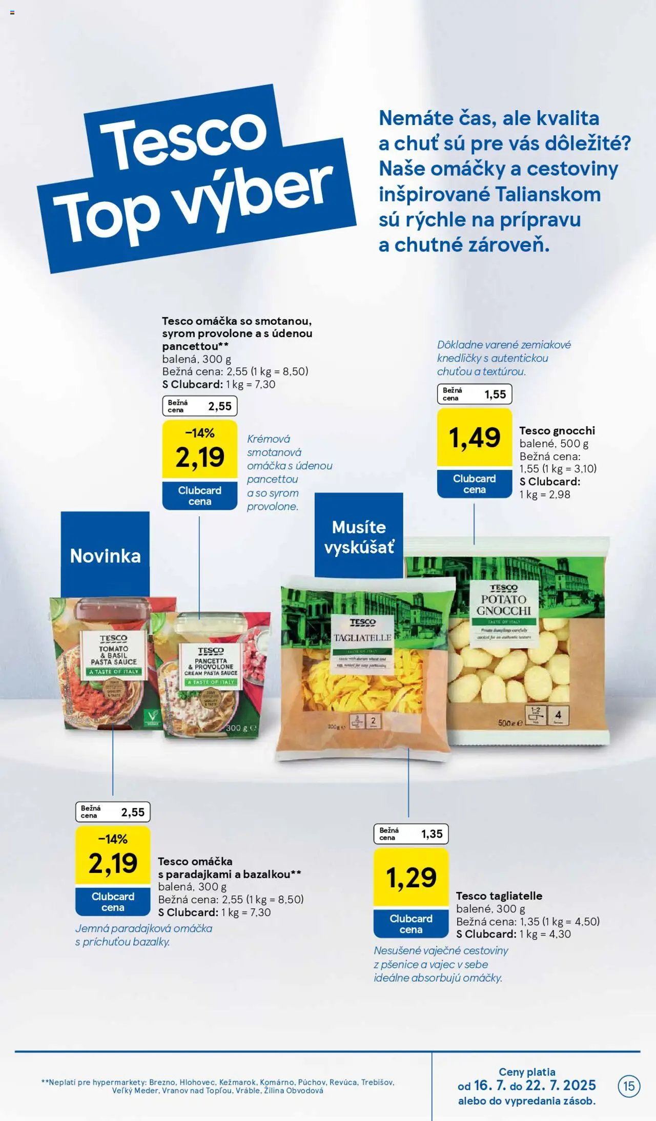Tesco Hypermarket - leták │ platný od 16.07.2025 | Strana: 15 | Produkty: Cestoviny, Omáčka
