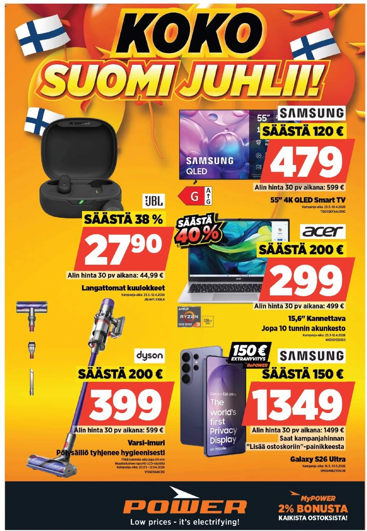 Power tarjoukset – voimassa 21.04.2026 alkaen | Sivu: 1 | Tuotteet: TV, Langattomat kuulokkeet, Kuulokkeet