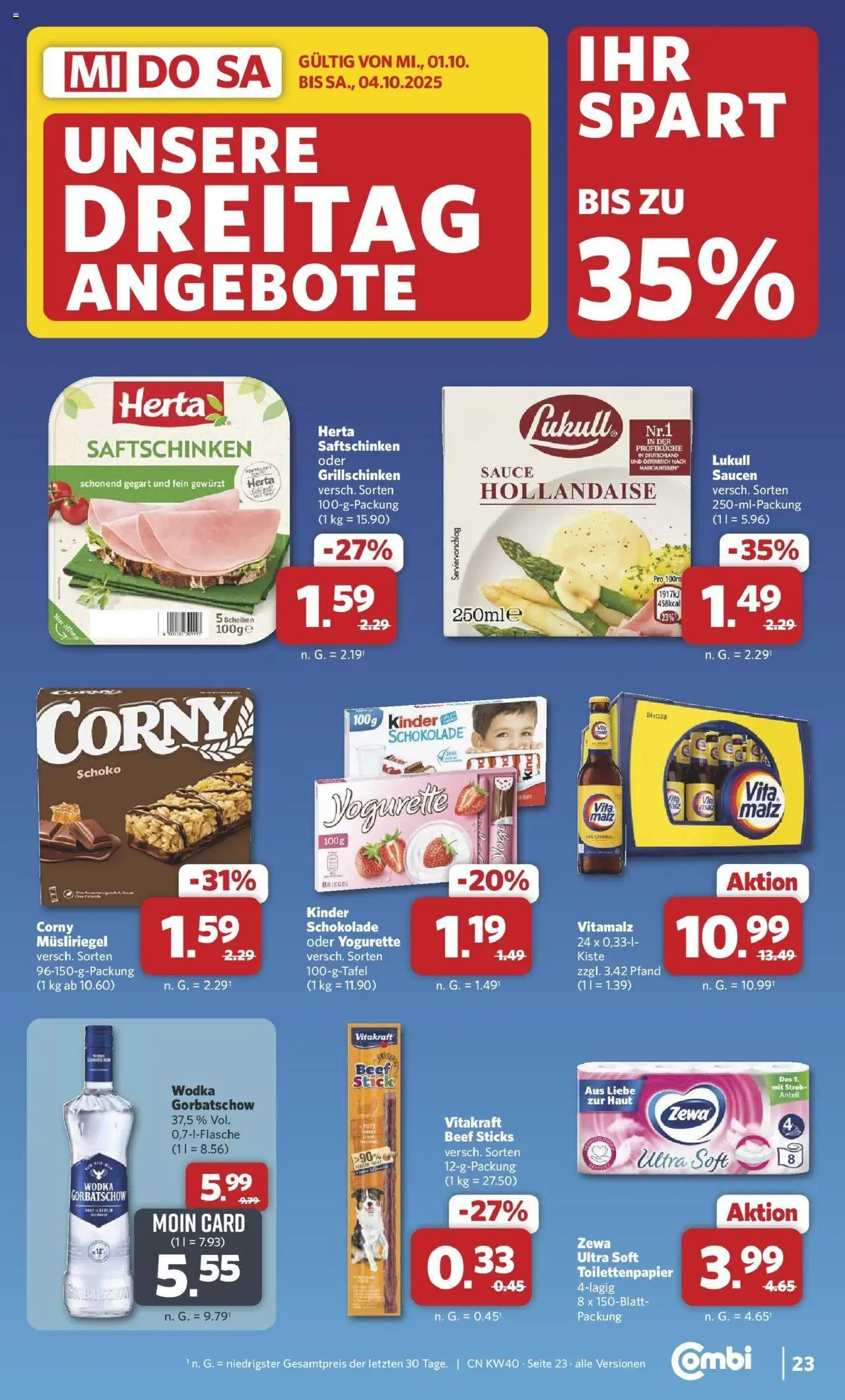 Combi Prospekt Bielefeld 	 – gültig ab 28.09.2025 | Seite: 30 | Produkte: Yogurette, Schokolade, Wodka, Toilettenpapier