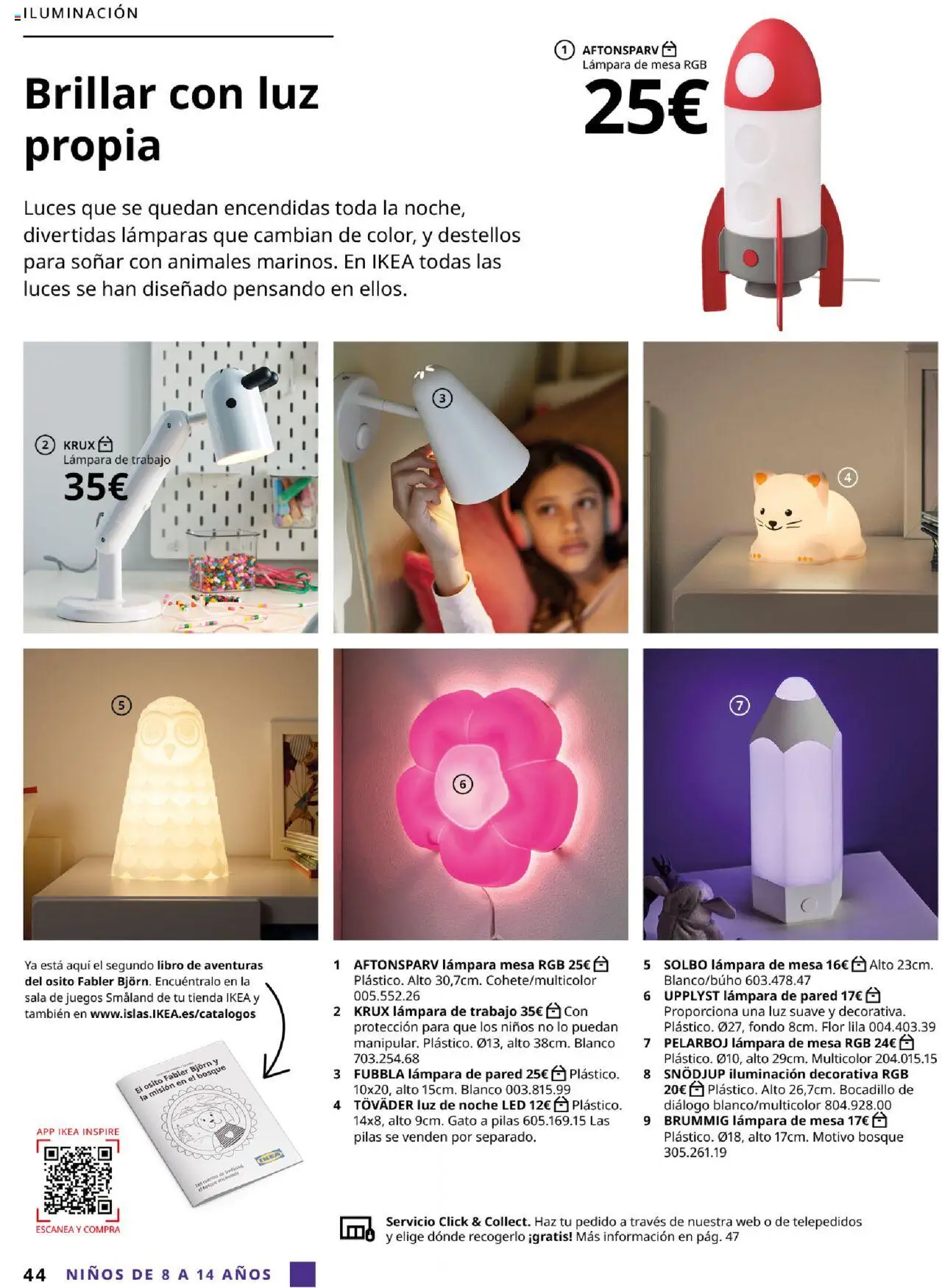 Catálogo IKEA y los niños │ válido desde el 04.02.2025 | Página: 44 | Productos: Lámpara de pared, Mesa, Lámpara