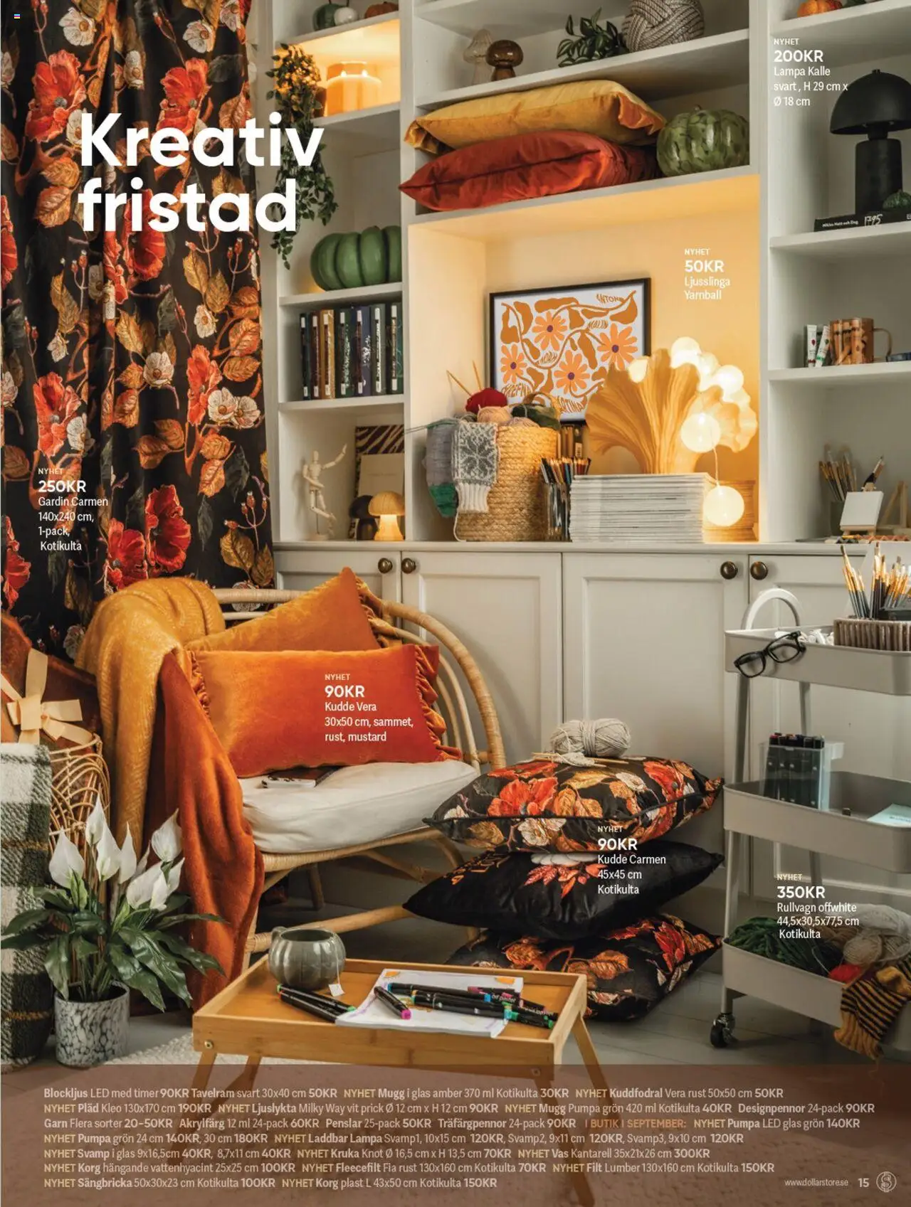Dollar Store reklamblad aktuell från 03.09.2025 | Sida: 15 | Produkter: Gardin, Kruka, Lampa, Pumpa