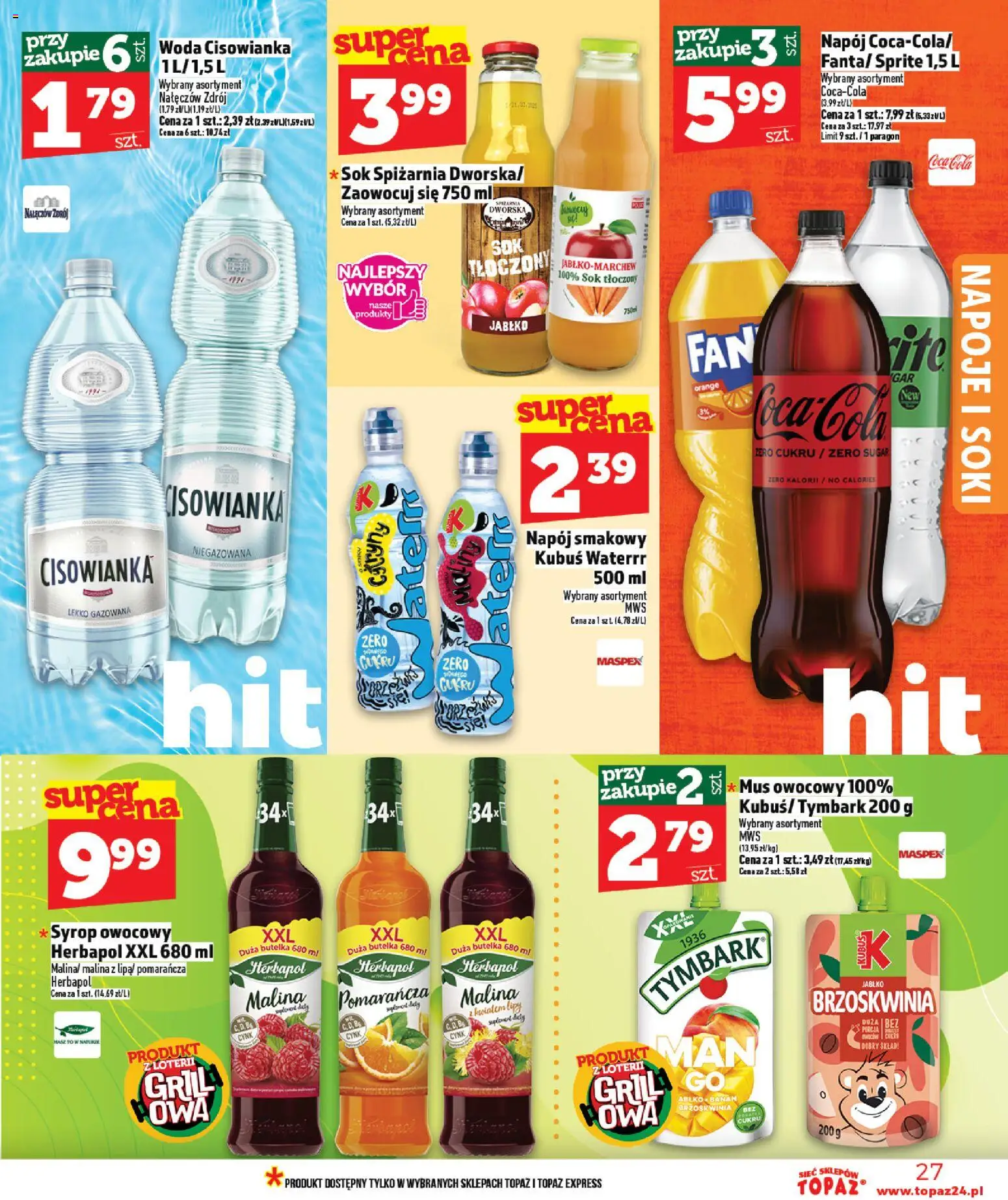 Topaz gazetka - MAZ od 30.04.2026 | Strona: 27 | Produkty: Syrop, Malina, Coca cola, Sok