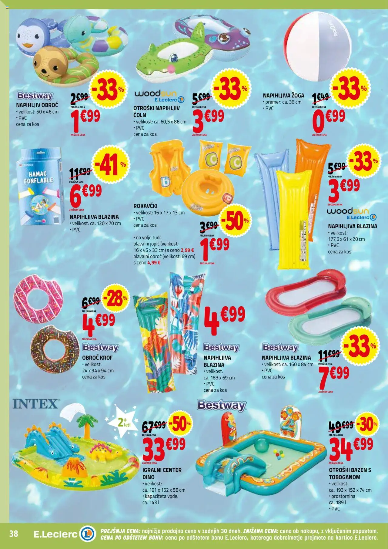 E.leclerc katalog │ velja od 02.07.2025 | Stran: 38 | Izdelki: Bazen, Napihljiva blazina, Blazina, Kos