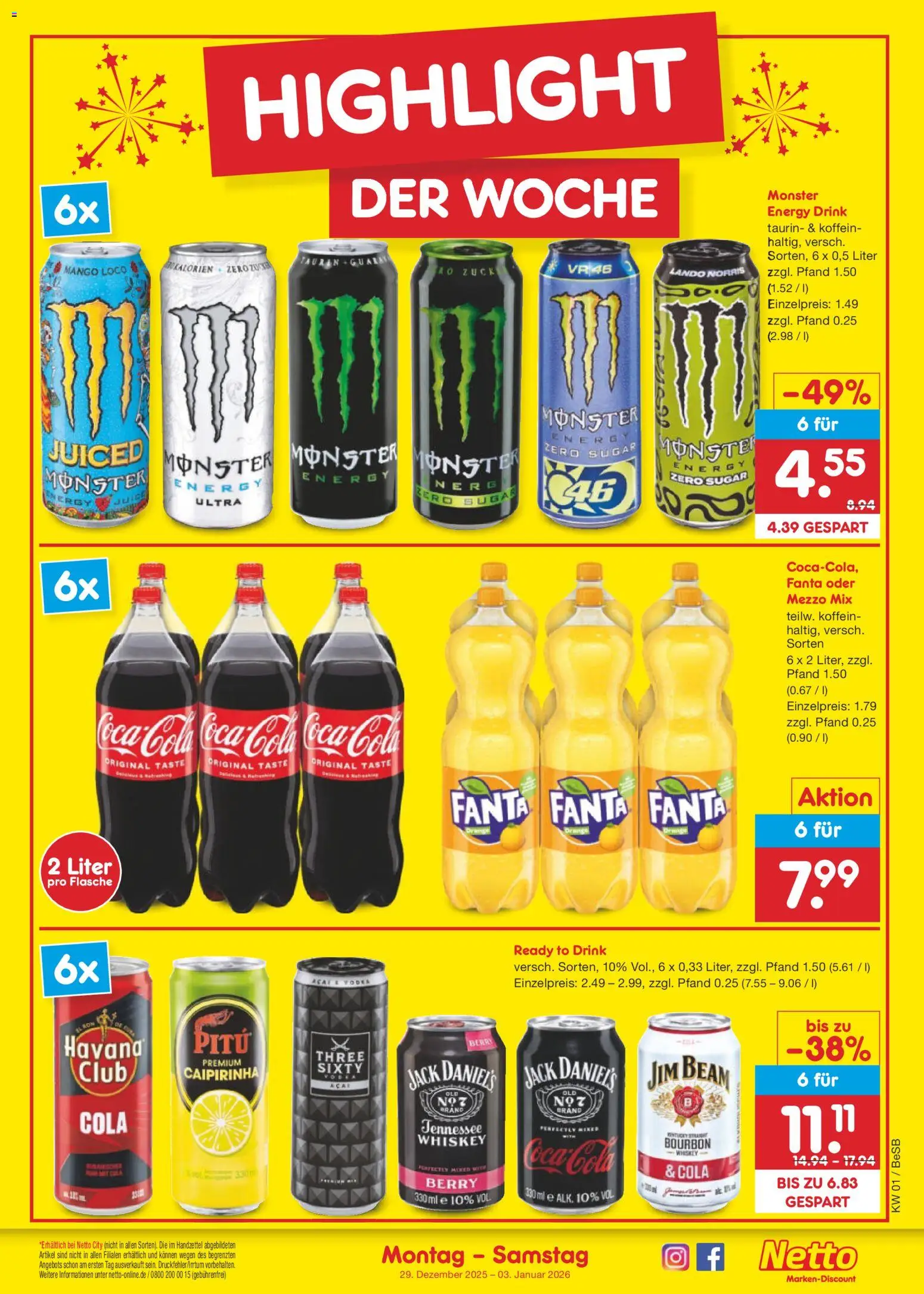 Netto Marken-Discount Prospekt 	 – gültig ab 29.12.2025 | Seite: 3 | Produkte: Mezzo mix, Cola, Energy, Bourbon