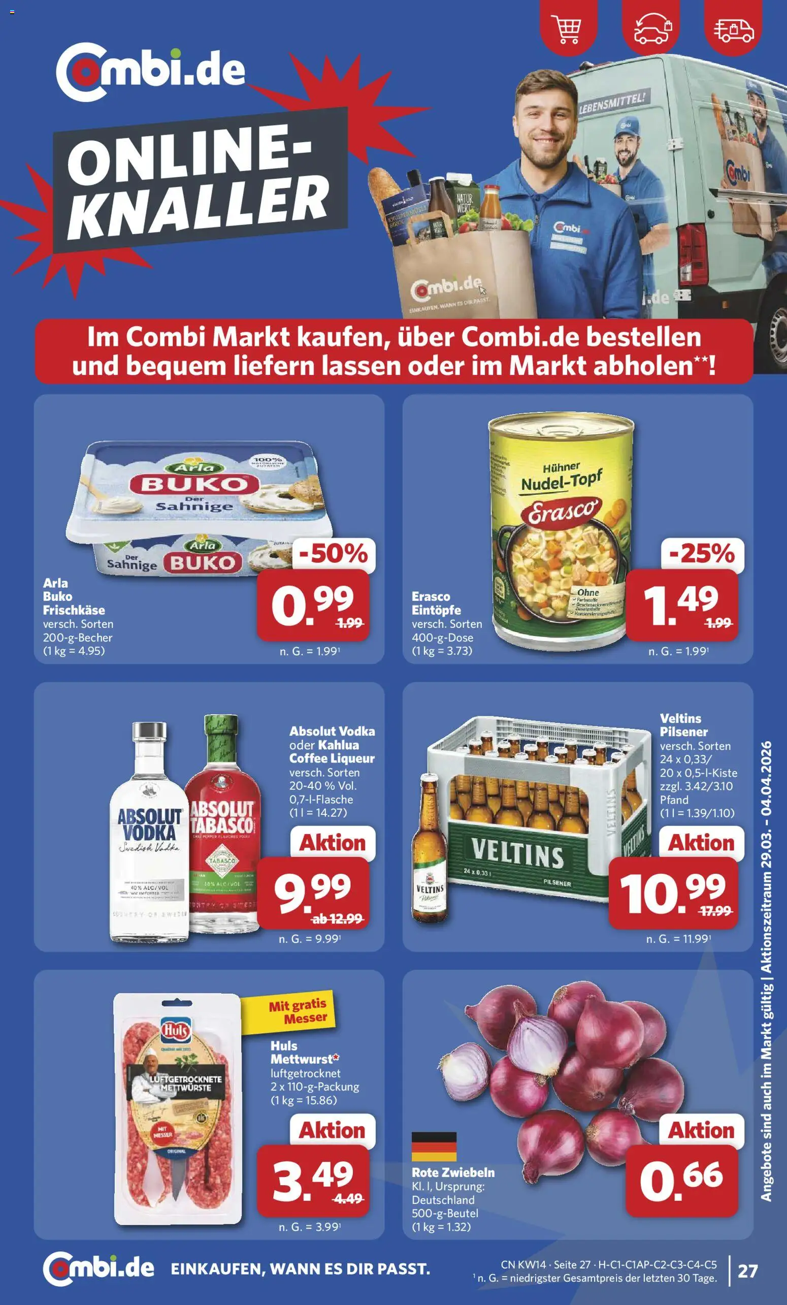 Combi Prospekt 	 – gültig ab 30.03.2026 | Seite: 30 | Produkte: Zwiebeln, Erasco, Veltins, Frischkase