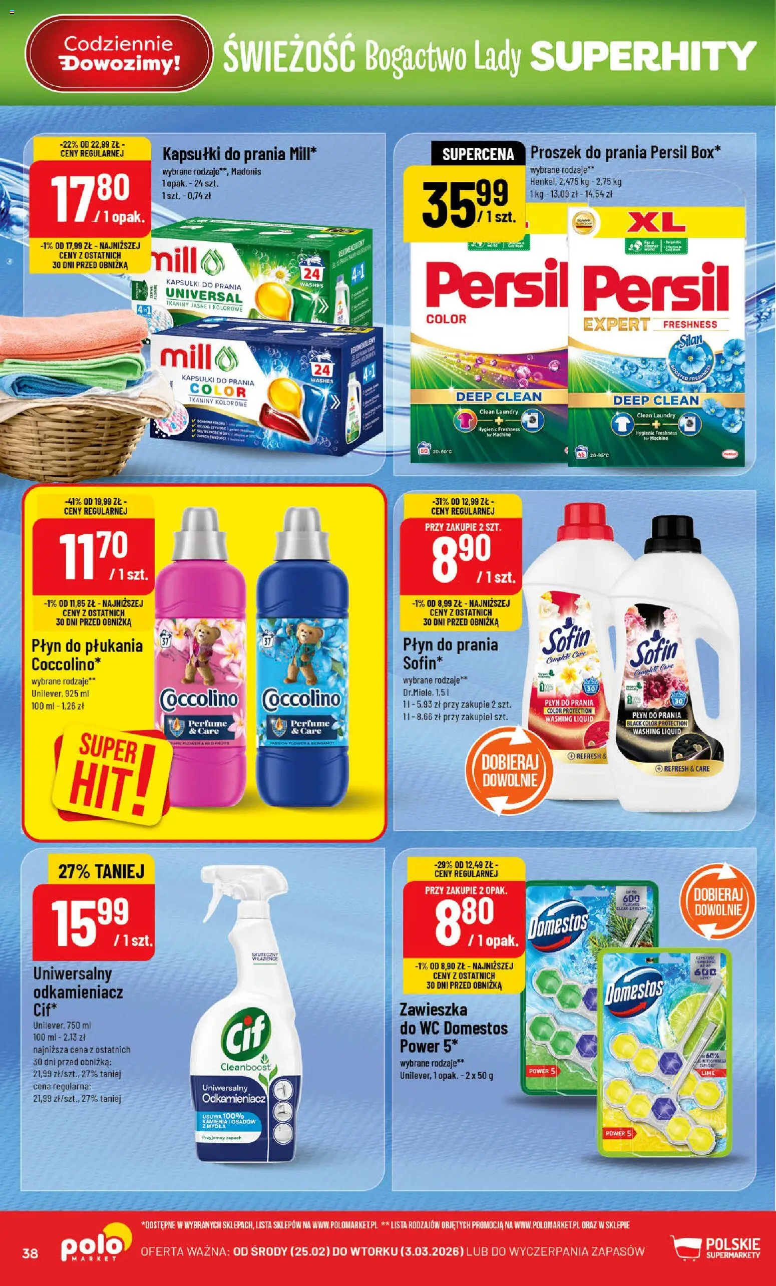 POLOmarket Gazetka od 25.02.2026 | Strona: 38 | Produkty: Persil, Domestos, Zapach, Kapsułki do prania