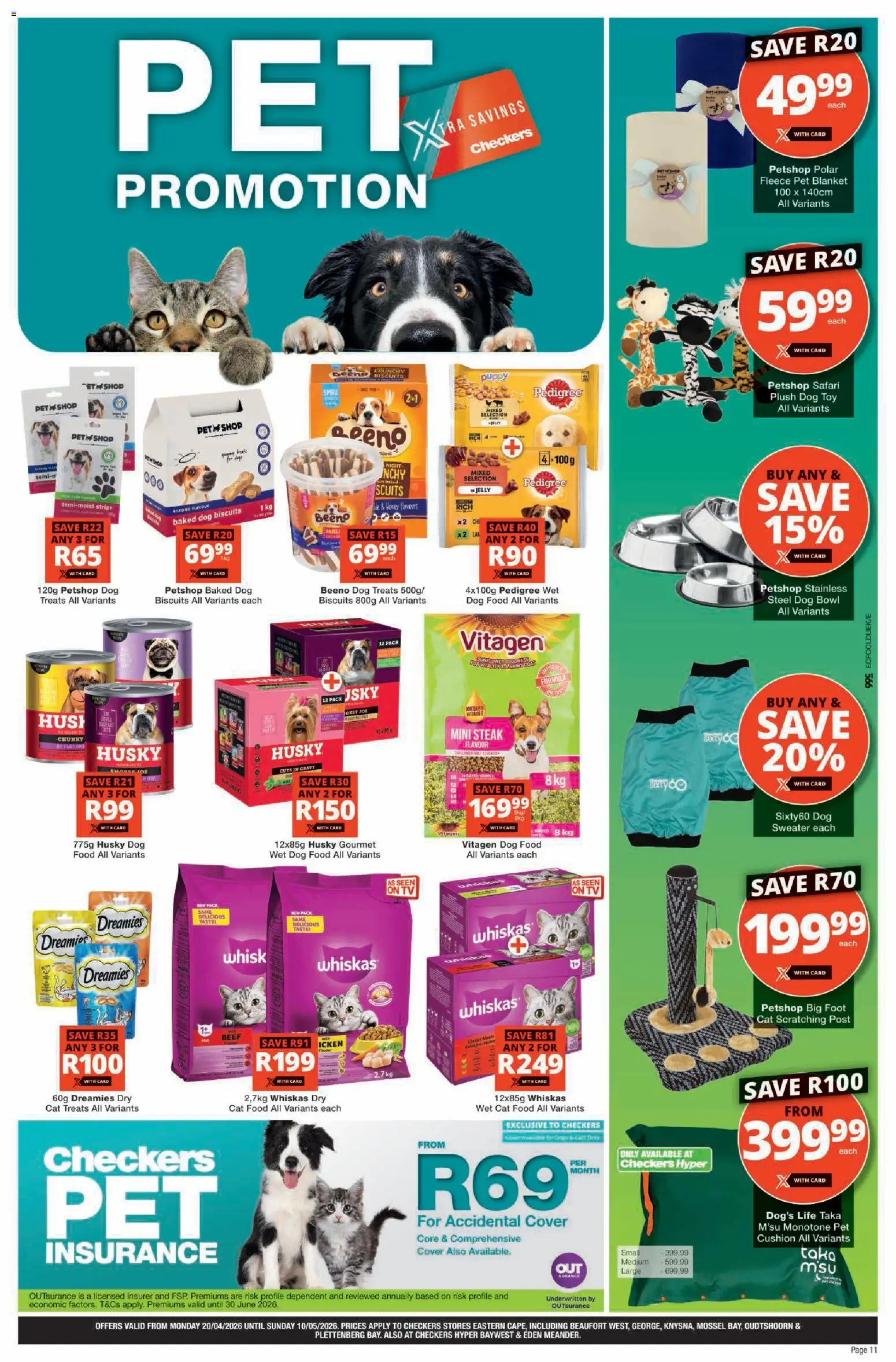 New Checkers catalogue – valid from 20.04.2026 | Page: 11 | Products: Bowl, Steak, Biscuits, Cat food
