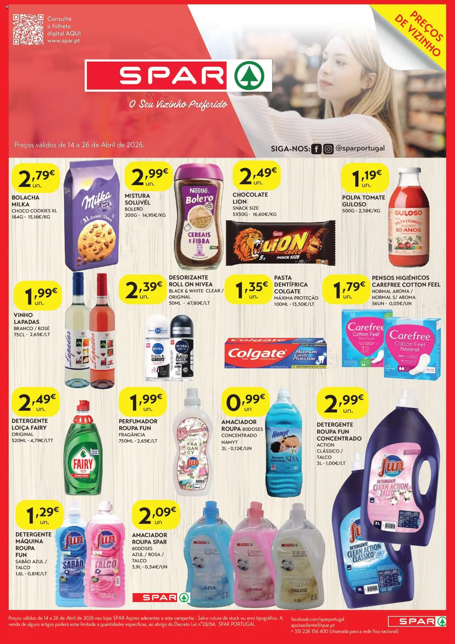 Spar - folheto │ válido de 14.04.2026 | Página: 2 | Produtos: Pensos higiénicos, Sabão, Amaciador de roupa, Nestlé