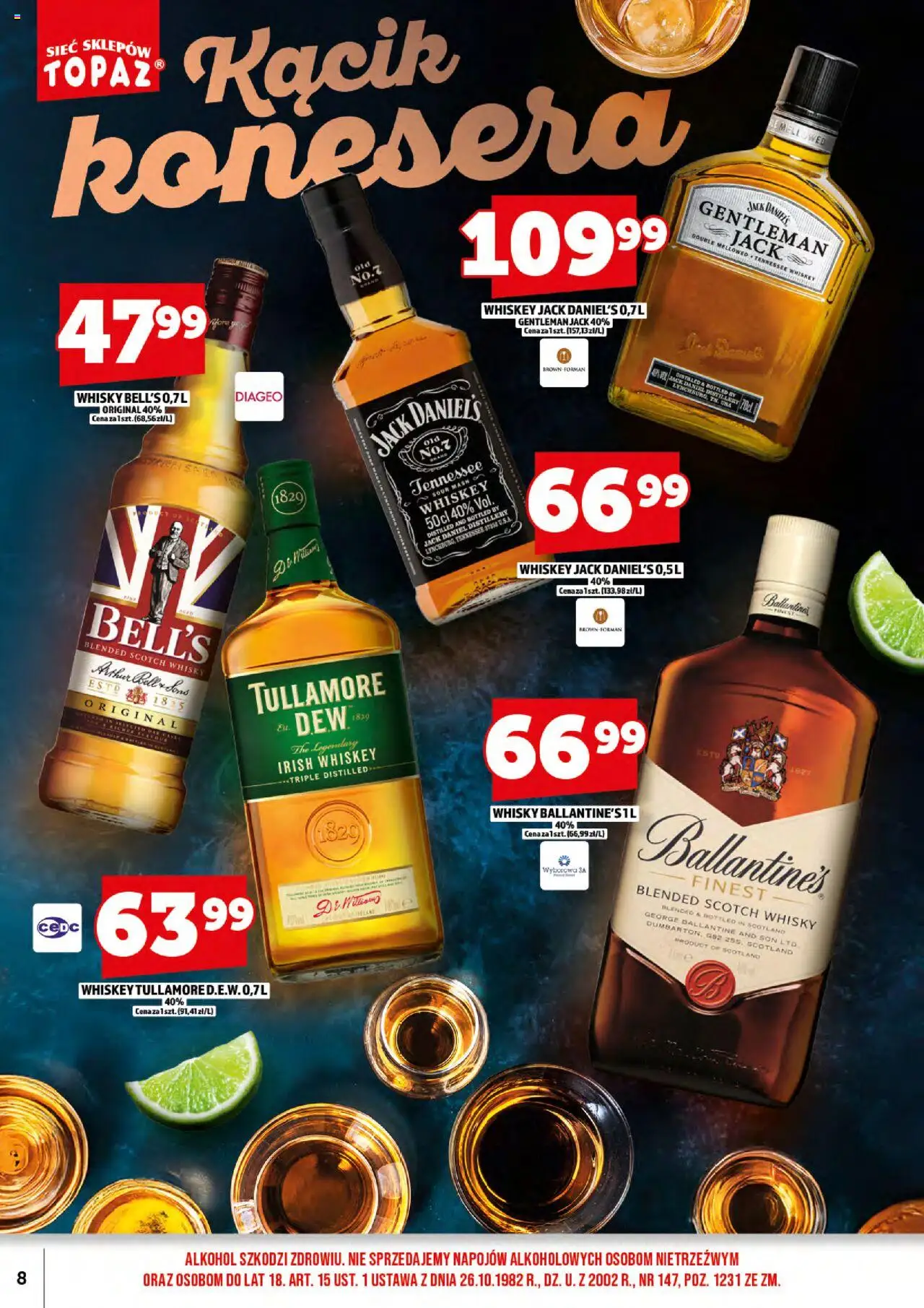 Topaz Gazetka alkoholowa od 15.09.2025 | Strona: 10 | Produkty: Gentleman Jack, Bell, Alkohol, Whisky