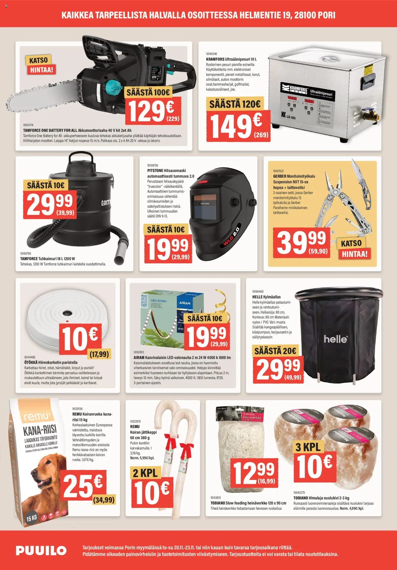 Puuilo - Tarjouksia joka lähtöön – voimassa 20.11.2025 alkaen | Sivu: 4 | Tuotteet: Monitoimityökalu, Koiranruoka, Voi, Riisi