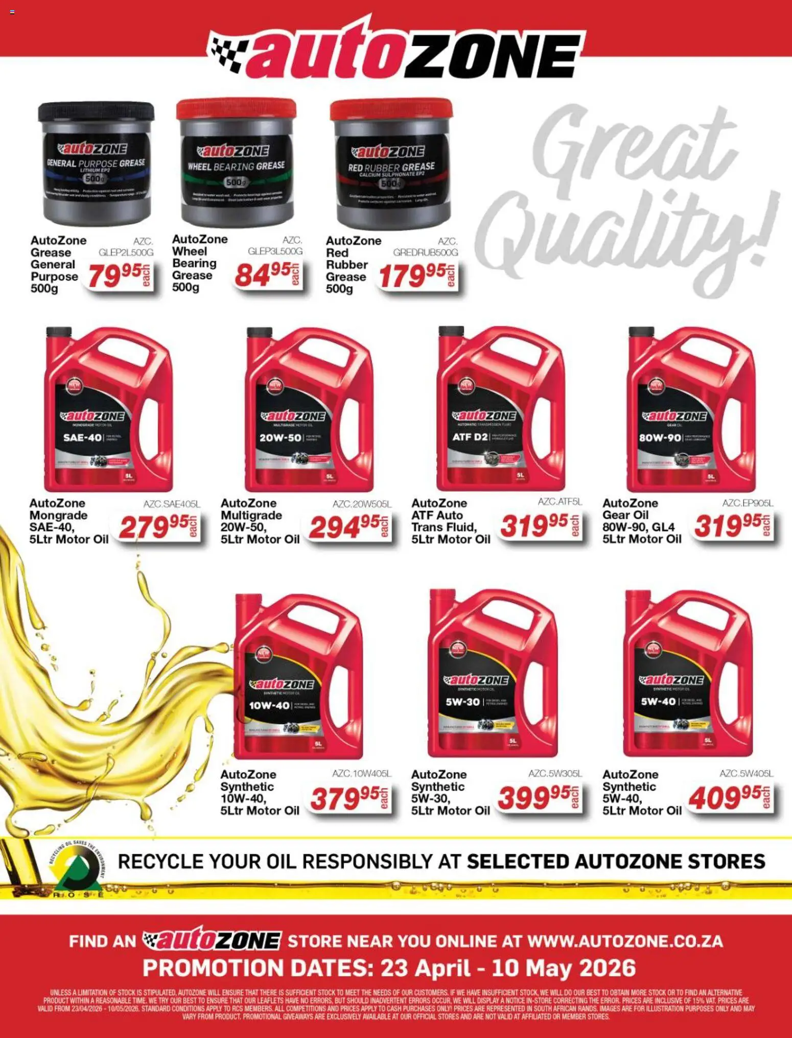 New AutoZone catalogue – valid from 23.04.2026 | Page: 16 | Products: Dates, Oil, Stock