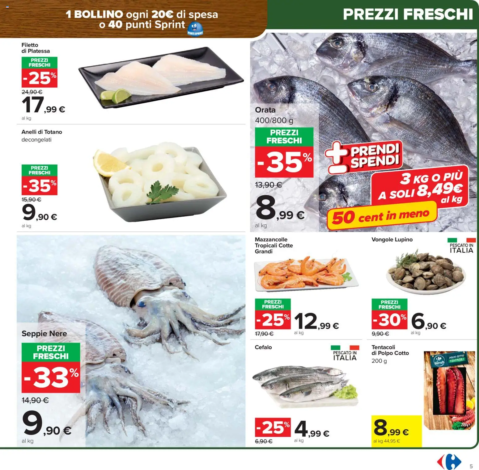 Volantino Carrefour del 02.03.2026 | Pagina: 5 | Prodotti: Vongole, Mazzancolle, Orata, Totano