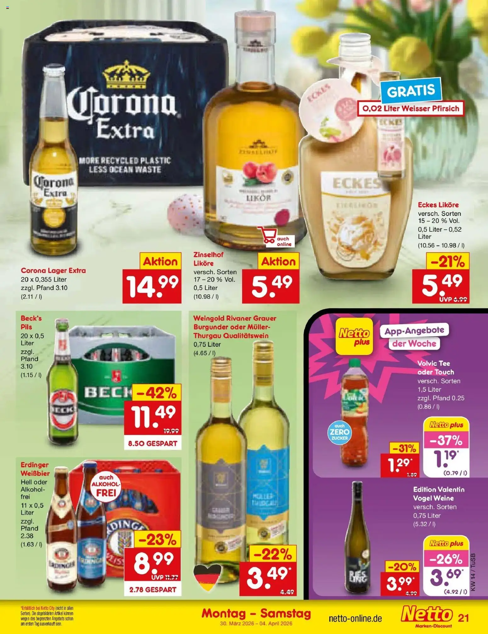 Netto Marken-Discount Prospekt Sindelfingen	 – gültig ab 30.03.2026 | Seite: 25 | Produkte: Pils, Volvic tee, Zucker, Volvic