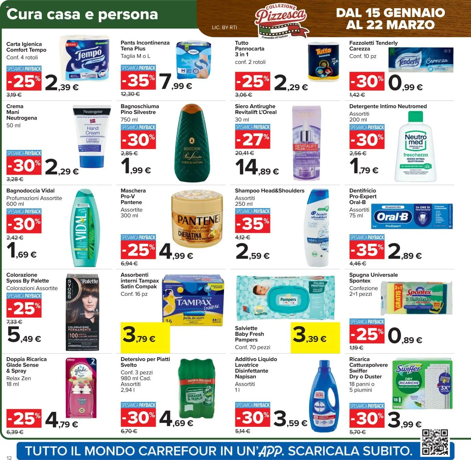 Volantino Carrefour del 27.01.2026 | Pagina: 12 | Prodotti: Spugna, Detersivo per piatti, Fazzoletti, Lavatrice