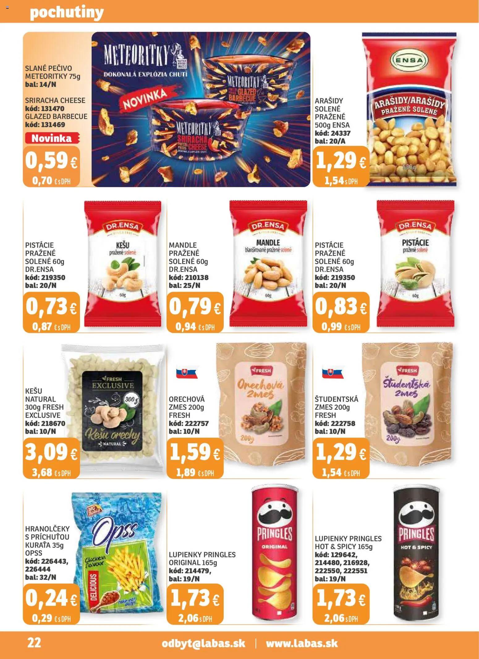 Nové Labaš akcie – leták je platný od 14.11.2025 | Strana: 22 | Produkty: Pringles, Arašidy, Pistácie, Kešu orechy