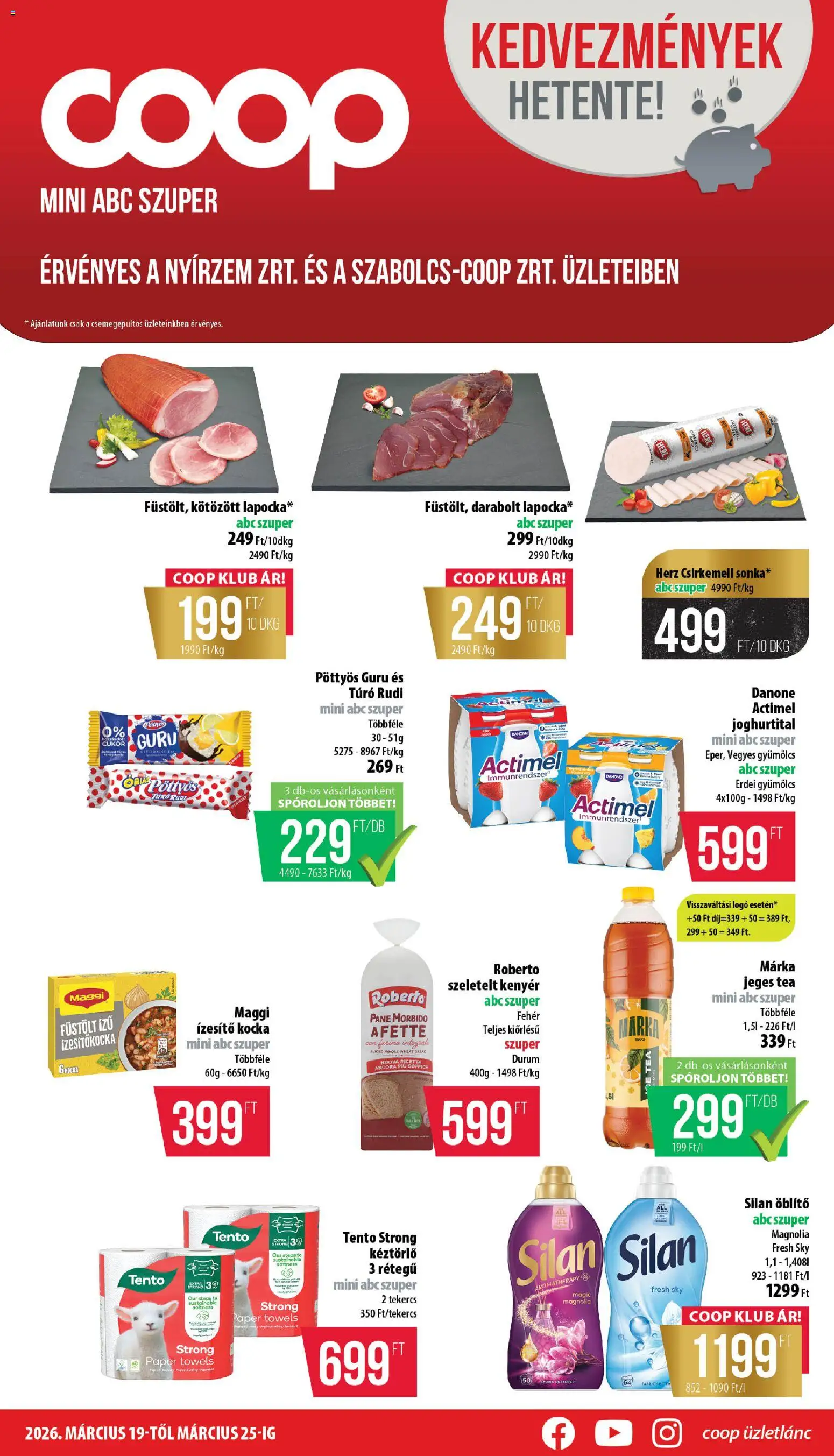COOP akciós ujság - amely érvényes a következő dátumtól: 19.03.2026 | Oldal: 1 | Termékek: Túró rudi, Kenyér, Túró, Cukor