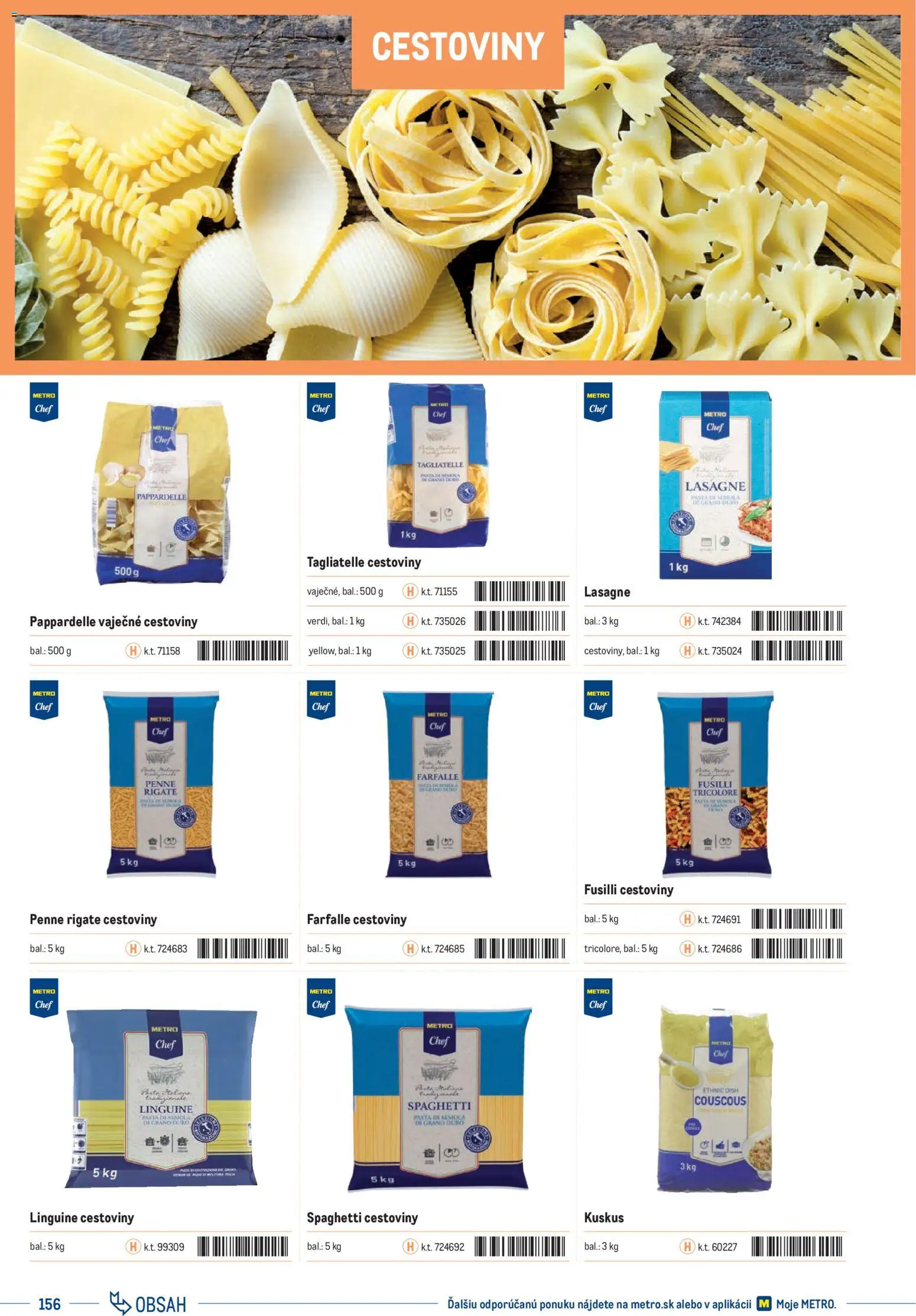 Nové Metro akcie – leták je platný od 01.01.2025 | Strana: 156 | Produkty: Penne, Fusilli, Cestoviny, Lasagne