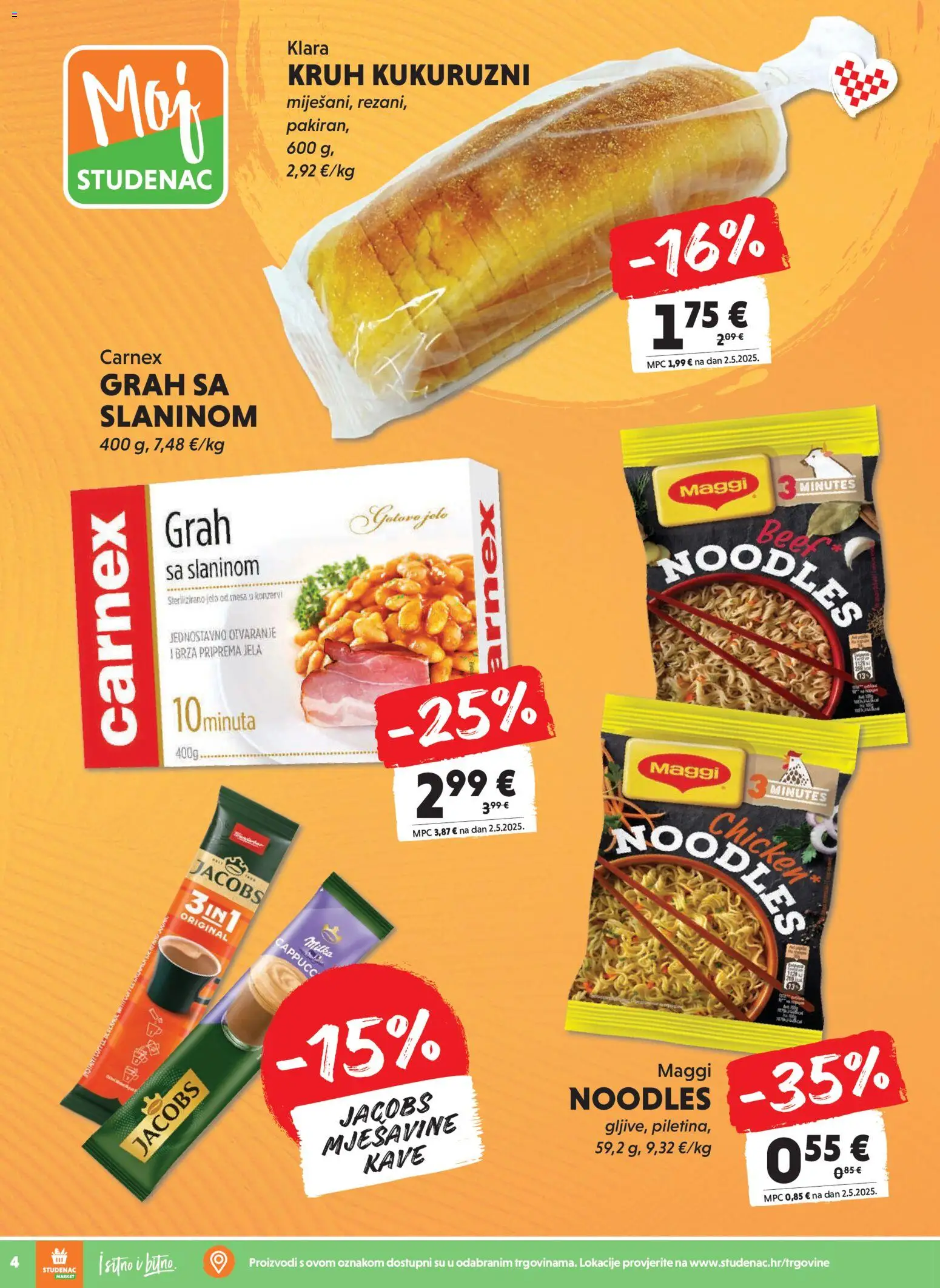 Studenac katalog | vrijedi od 19.11.2025 | Stranica: 4 | Proizvodi: Kruh, Grah, Jacobs, Milka