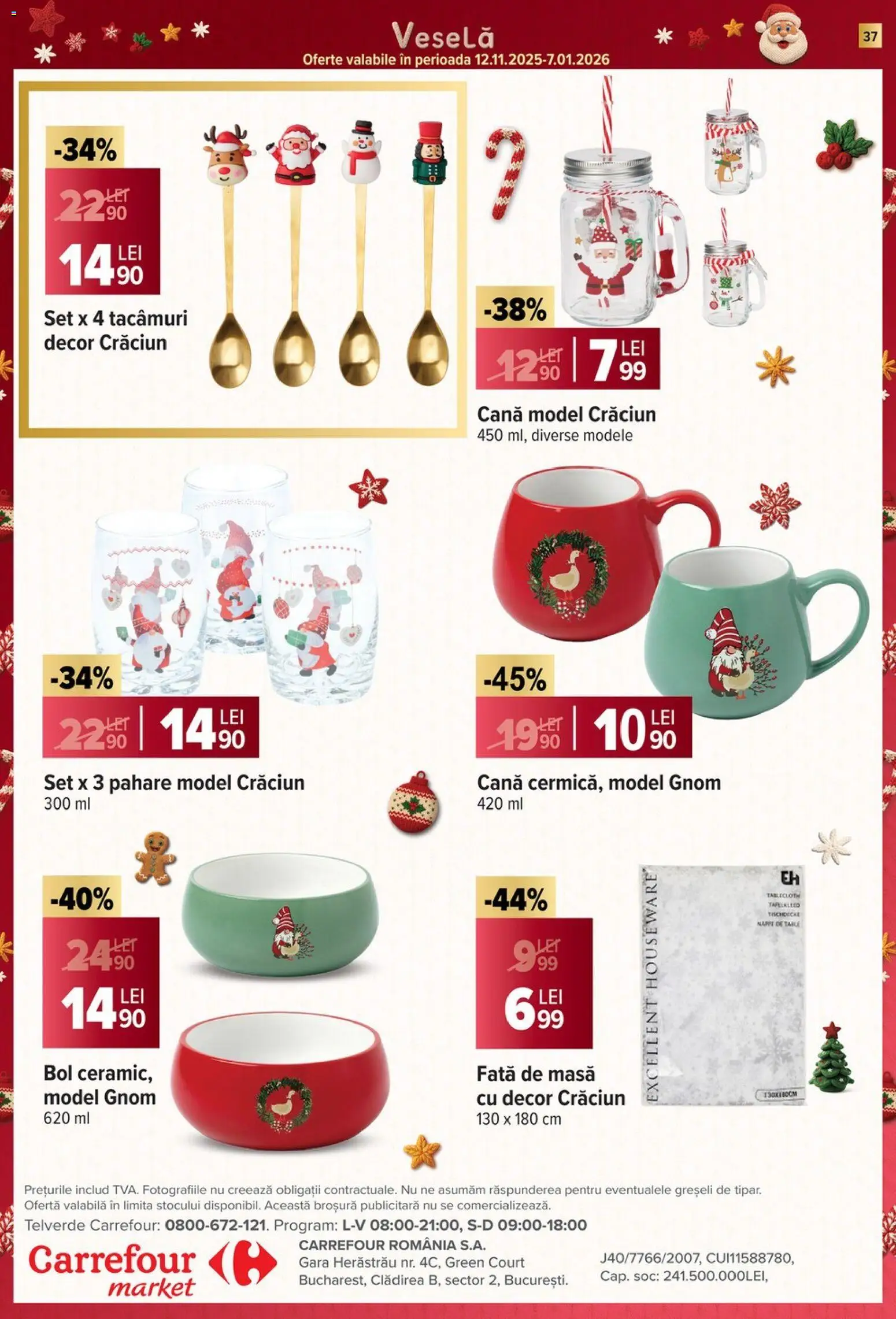 Noul catalog Carrefour – valabil de la 17.12.2025 | Pagină: 37 | Produse: Pahare, Față de masă, Bol, Masă