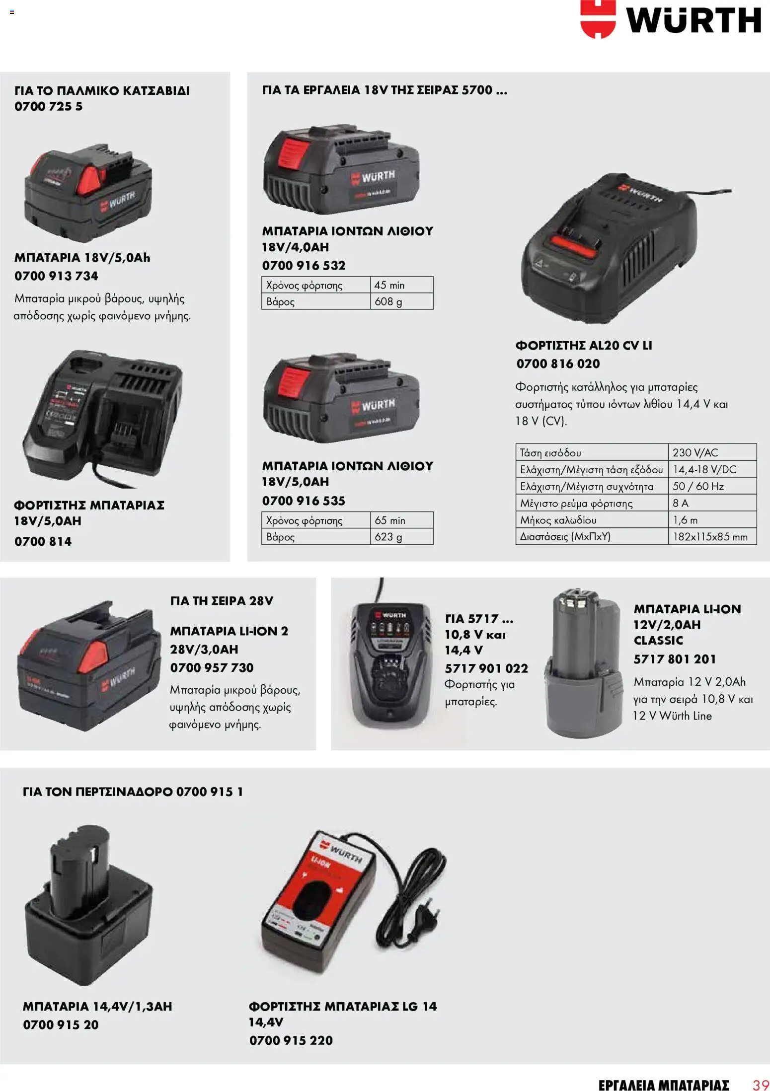 WURTH - Εργαλεία Μπαταρίας – σε ισχύ από 01.01.2026 | Σελίδα: 39