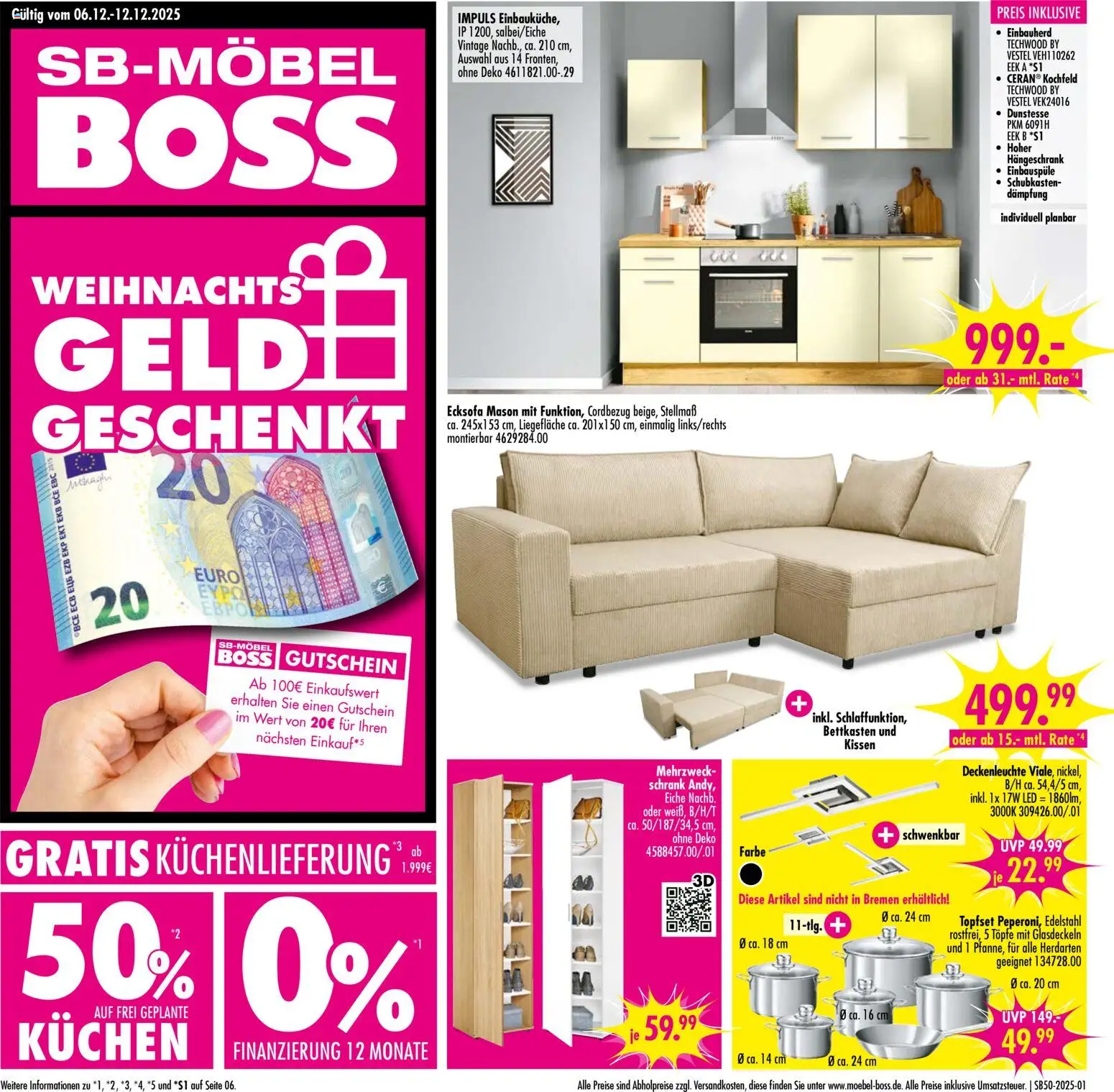 SB Möbel Boss Prospekt 	 – gültig ab 06.12.2025 | Seite: 1 | Produkte: Ecksofa, Kissen, Schrank, Kuchen