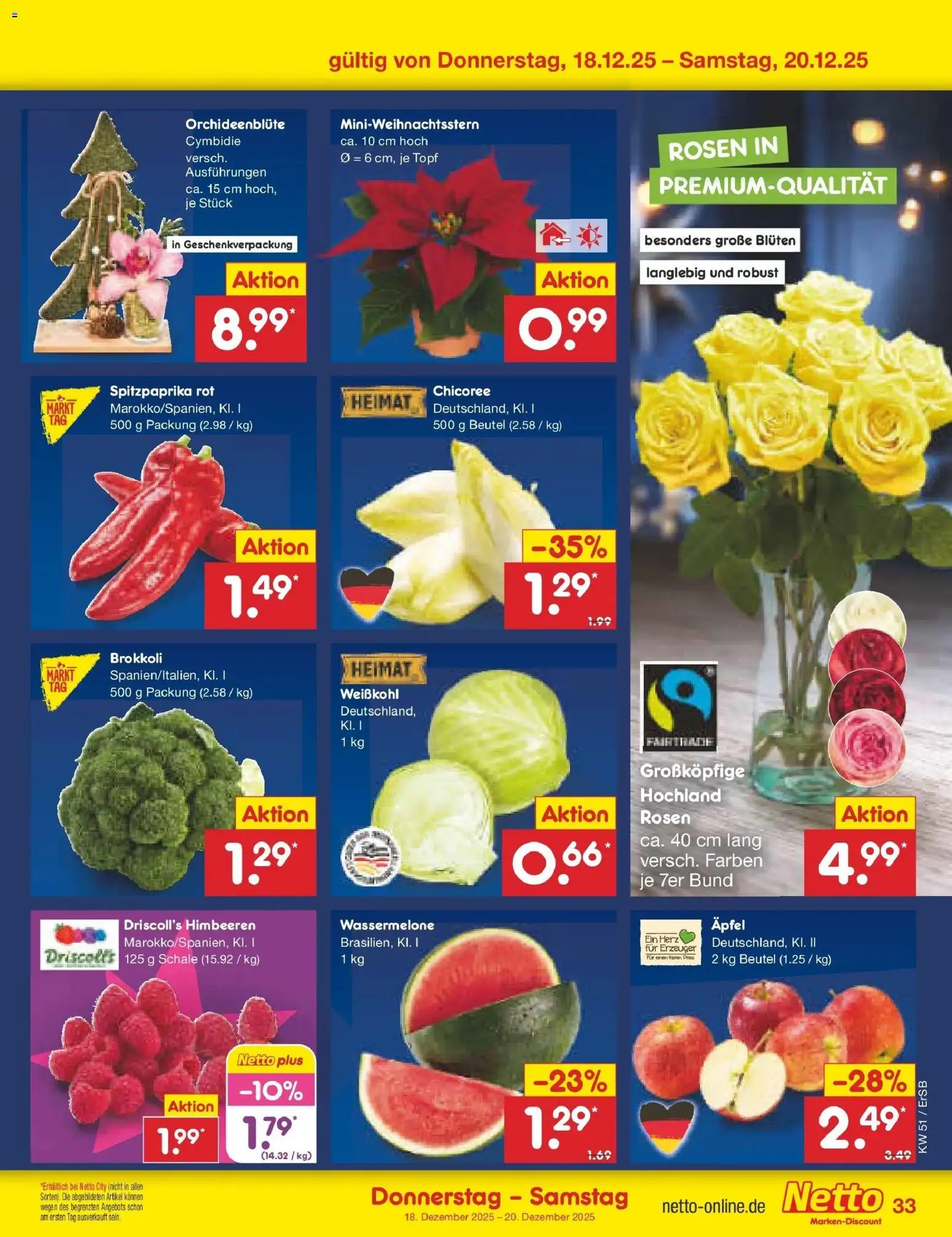 Netto Marken-Discount prospekt Nordhausen	 – gültig ab 15.12.2025 | Seite: 45 | Produkte: Himbeeren, Äpfel, Brokkoli, Wassermelone