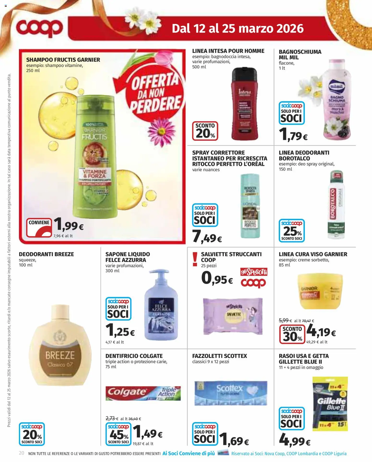 Volantino COOP del 12.03.2026 | Pagina: 20 | Prodotti: Bagnoschiuma, Dentifricio, Data, Bagno