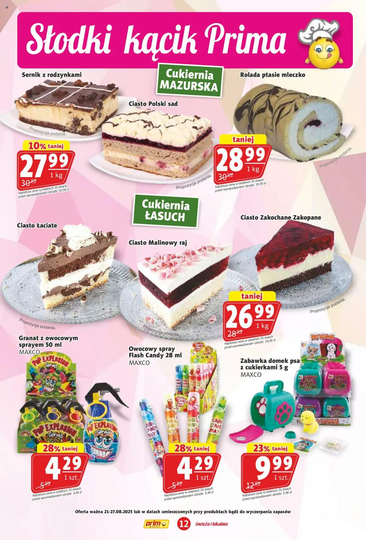 Prim Market Gazetka od 21.08.2025 | Strona: 12 | Produkty: Rolada, Ciasto, Por, Ptasie mleczko