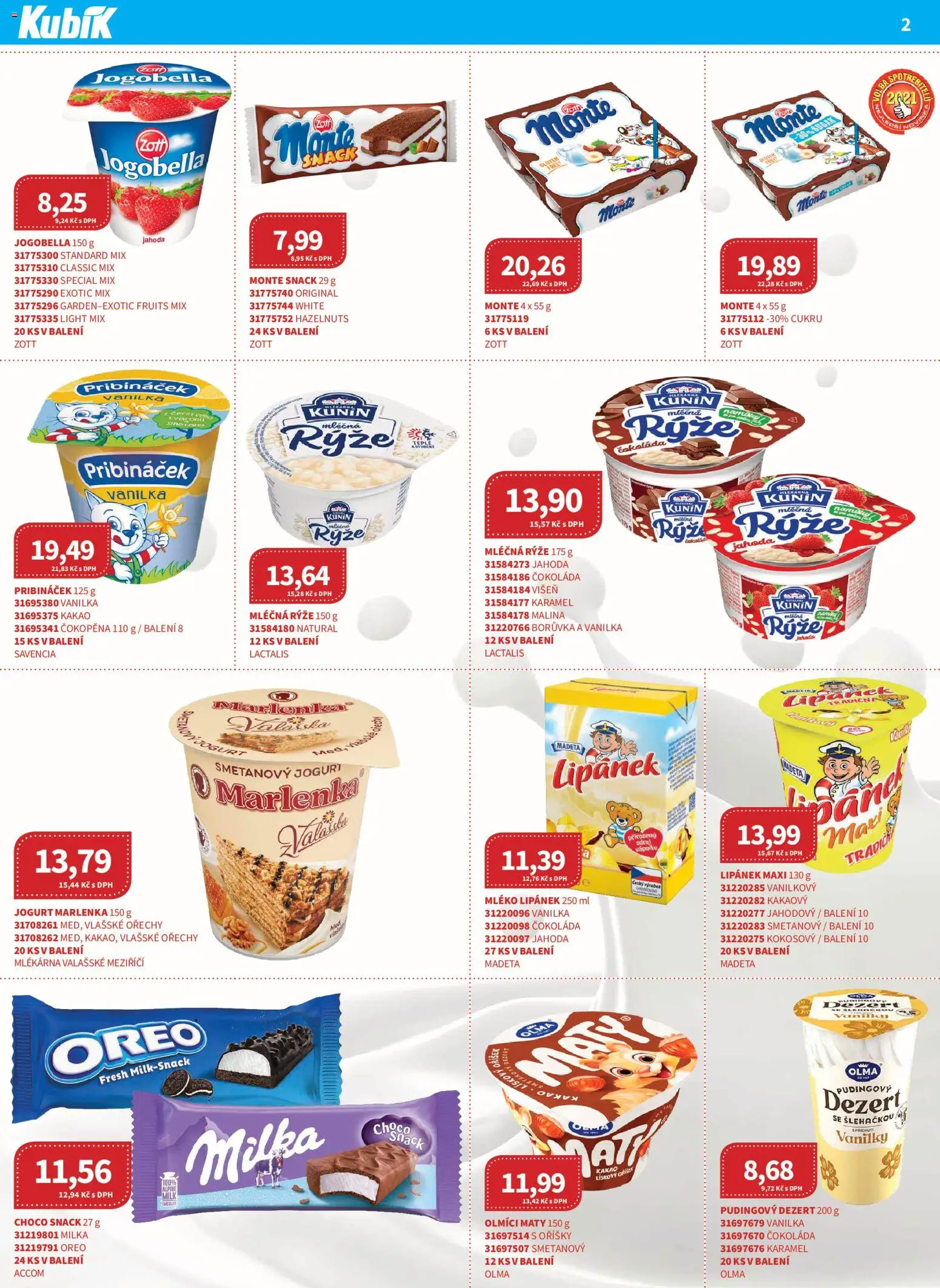 Kubík leták - Velkoobchod 04/2026 od 01.04.2026 | Strana: 2 | Produkty: Mléko, Rýže, Kakao, Marlenka