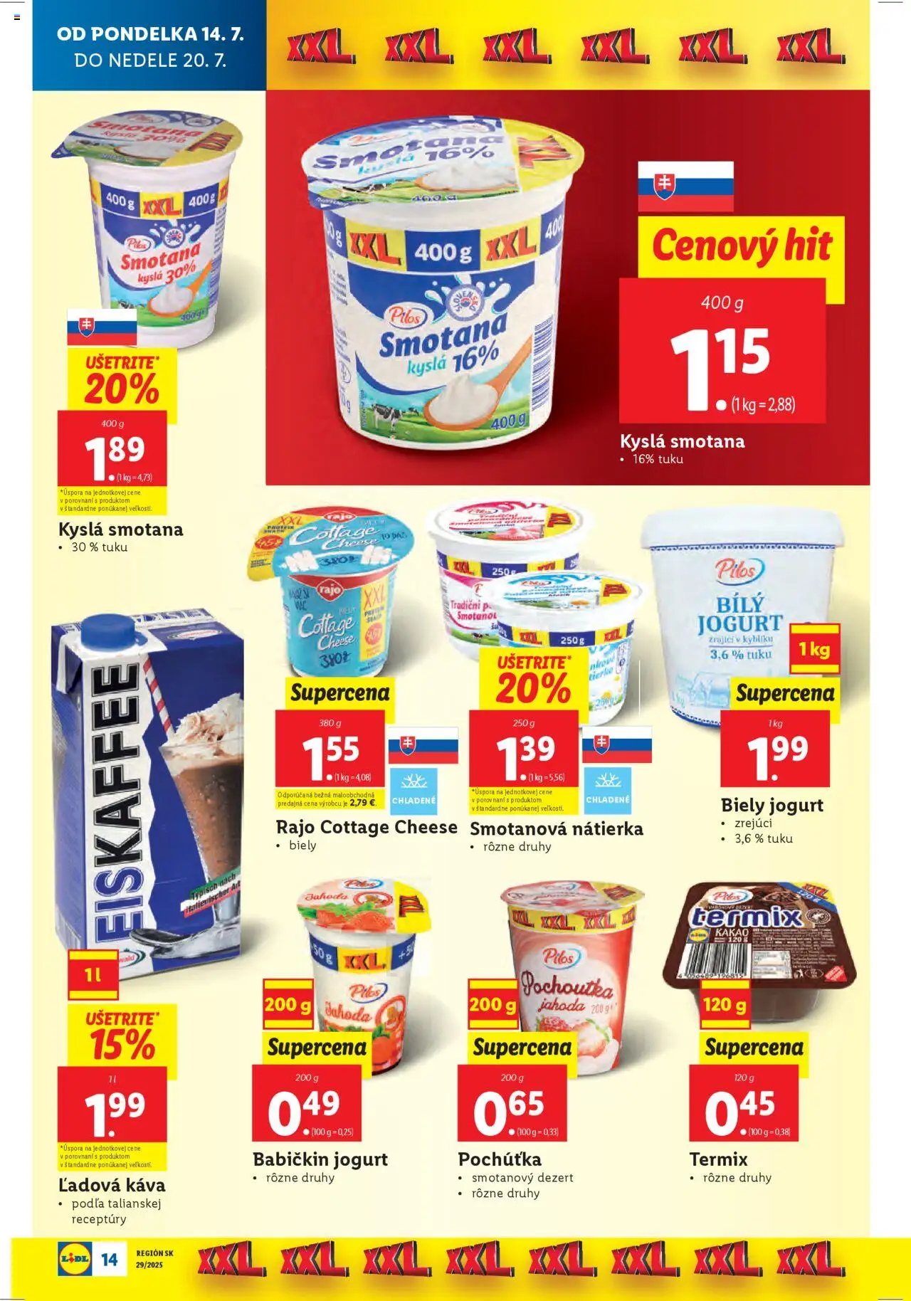 Lidl leták │ platný od 14.07.2025 | Strana: 16 | Produkty: Jogurt, Káva, Biely jogurt, Kakao