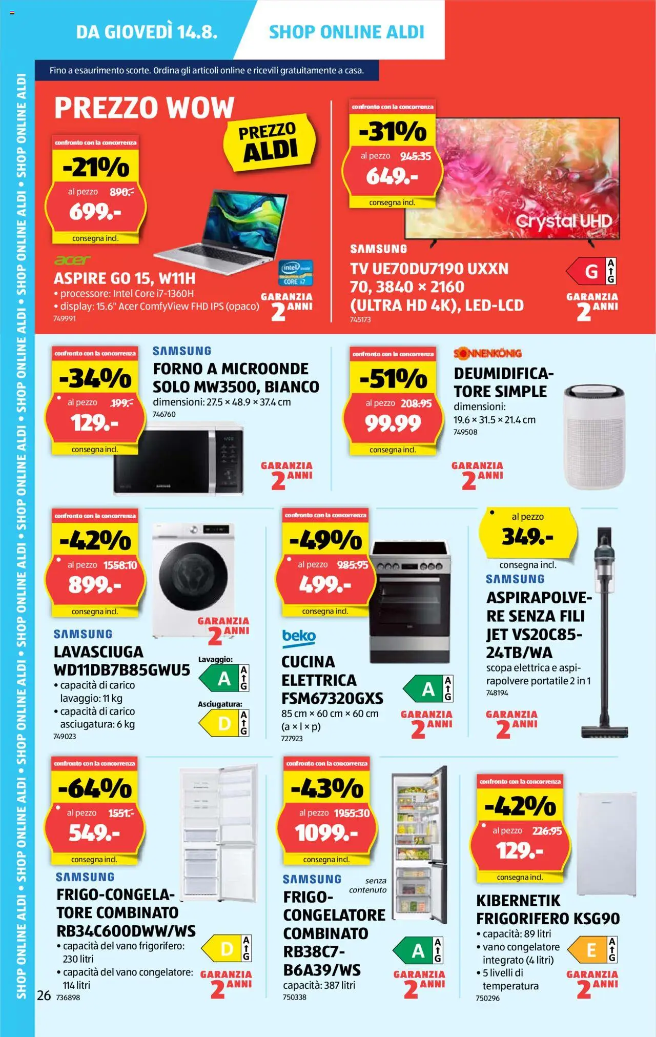 Aldi Volantino ab 14.08.2025 | Seite: 26 | Produkte: TV, Samsung