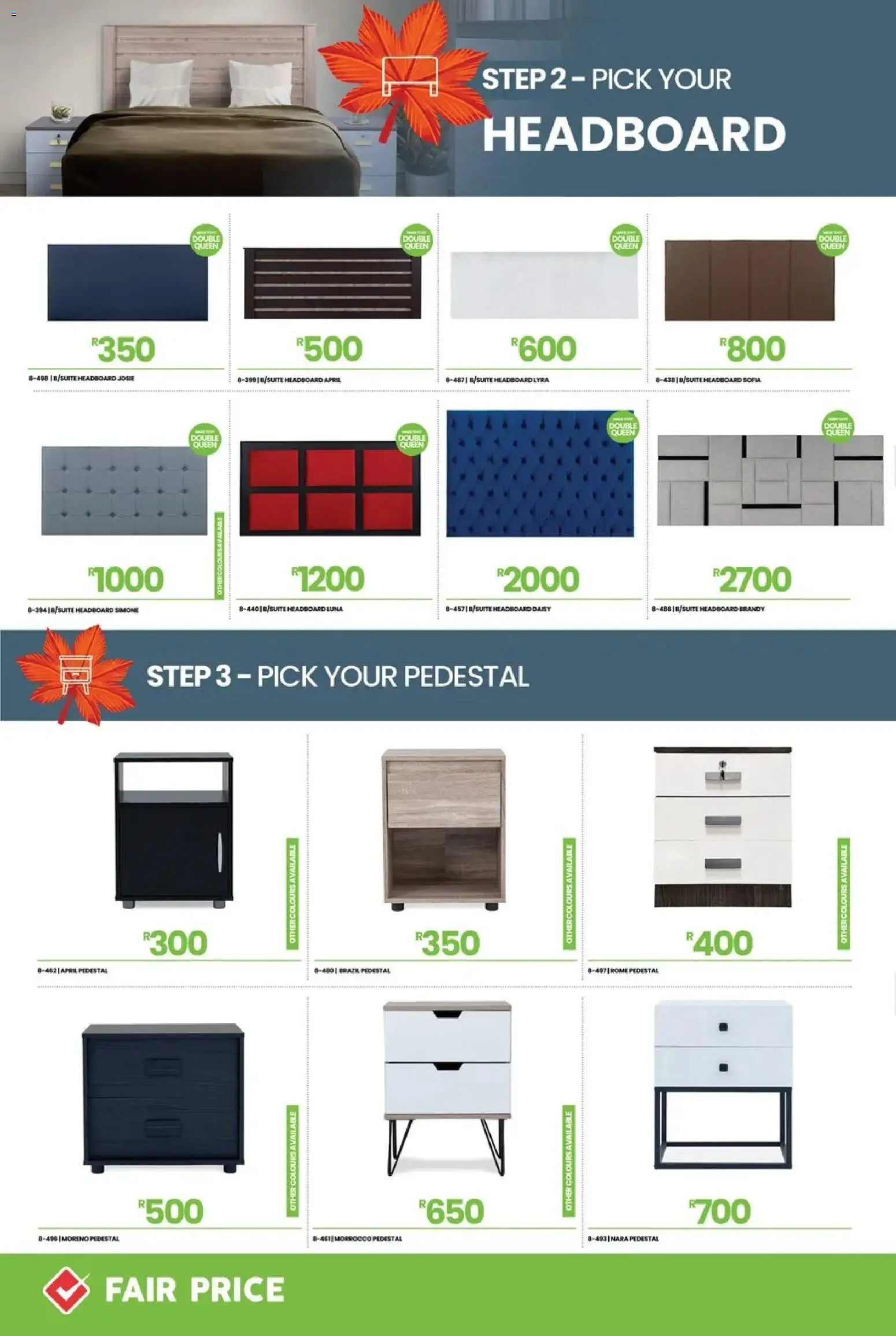 New Fair Price catalogue – valid from 01.03.2026 | Page: 16 | Products: Pedestal, Headboard, Brandy