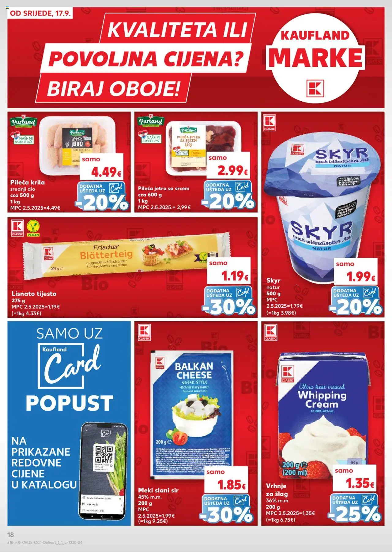Kaufland katalog | vrijedi od 17.09.2025 | Stranica: 18 | Proizvodi: Pileća krila, Vrhnje za šlag, Sir, Lisnato tijesto