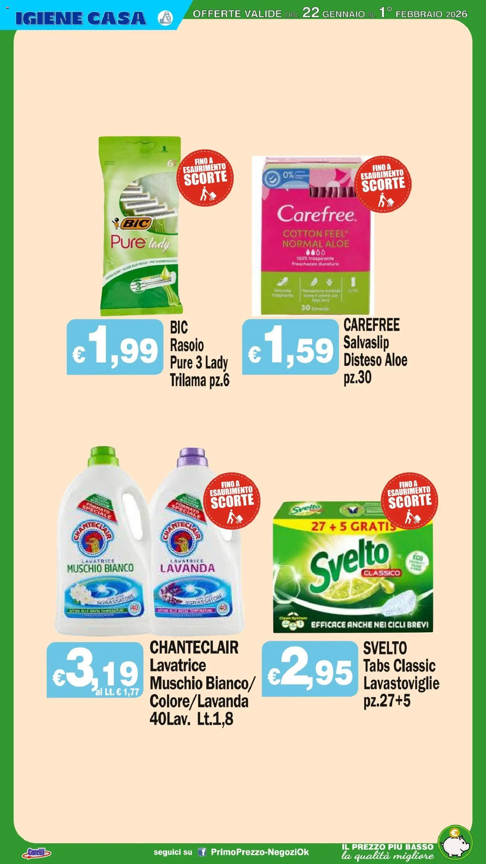 Volantino Primo Prezzo del 22.01.2026 | Pagina: 26 | Prodotti: Rasoio, Lavatrice, Lavastoviglie, Lavanda