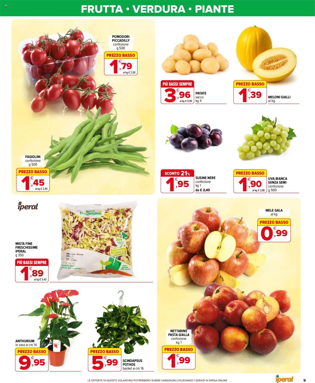 Volantino Iperal del 20.08.2025 | Pagina: 9 | Prodotti: Pasta, Uva, Fagiolini, Vaso