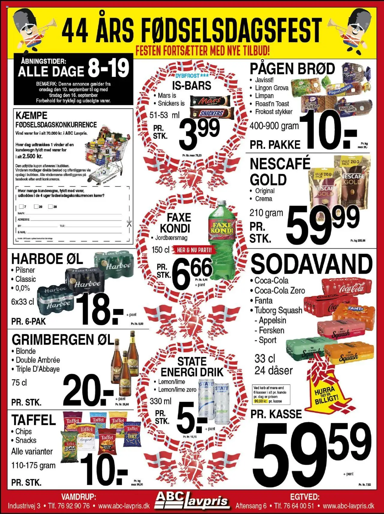 Abc Lavpris tilbudsavis – gyldig fra 10.09.2025 | Side: 1 | Produkter: Brød, Squash, Fanta, Is