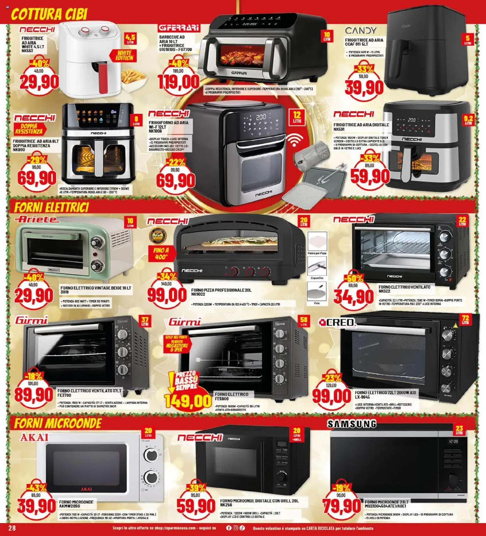 Volantino RisparmioCasa del 26.11.2025 | Pagina: 28 | Prodotti: Pizza, Barbecue, Friggitrice, Samsung
