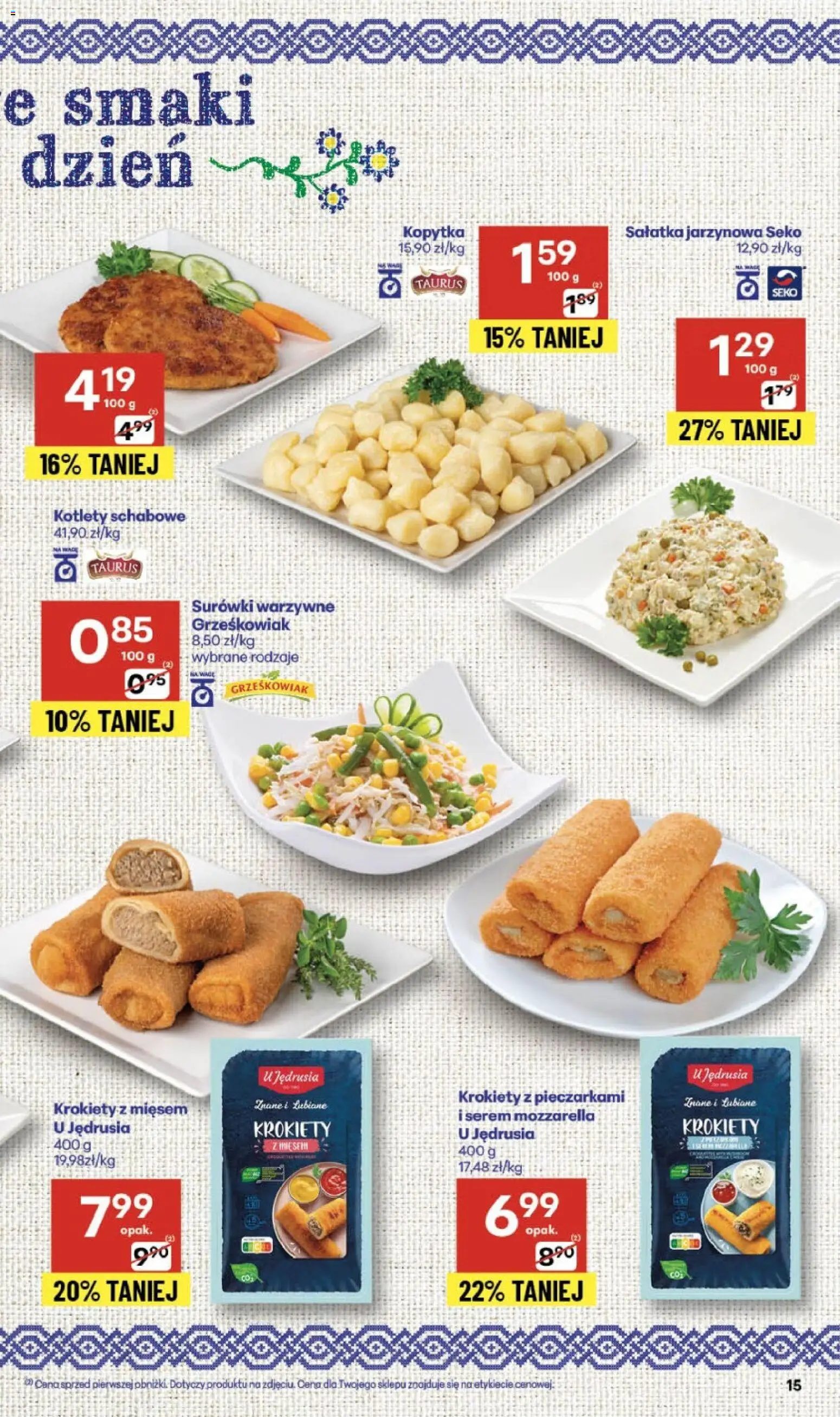 Delikatesy Centrum Gazetka od 13.11.2025 | Strona: 15 | Produkty: Krokiety z pieczarkami i serem mozzarella, Krokiety, Mozzarella, Kopytka
