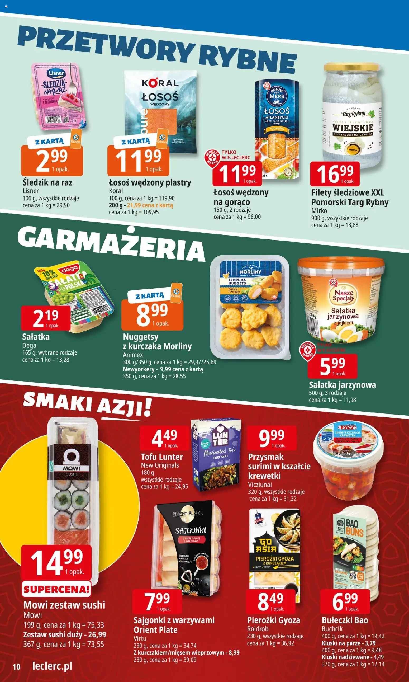 E.Leclerc Gazetka - Radom od 02.02.2026 | Strona: 10 | Produkty: Kluski na parze, Sajgonki, Sushi, Nuggets