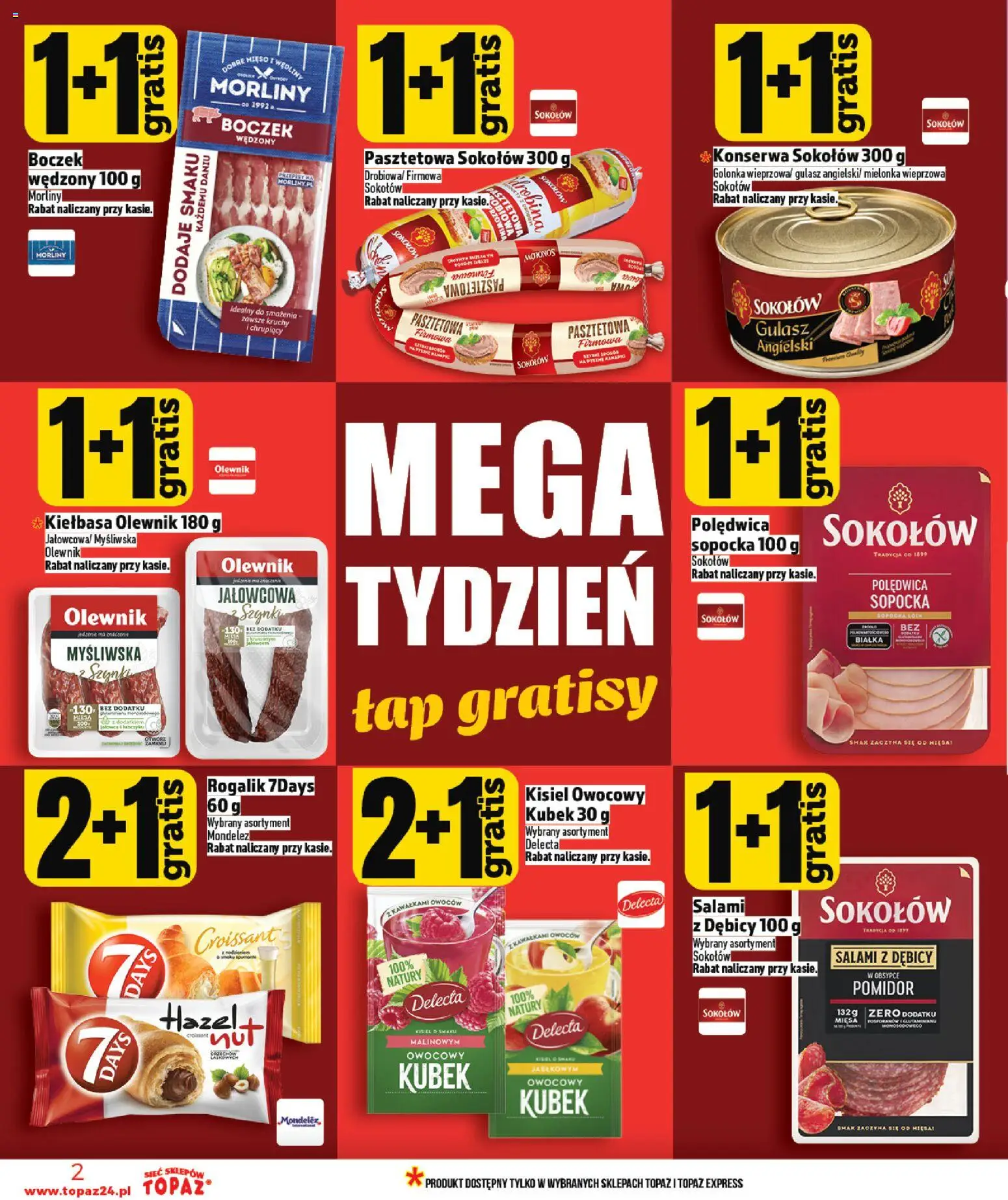 Topaz Gazetka od 19.02.2026 | Strona: 2 | Produkty: Kiełbasa, Szynka, Boczek, Salami