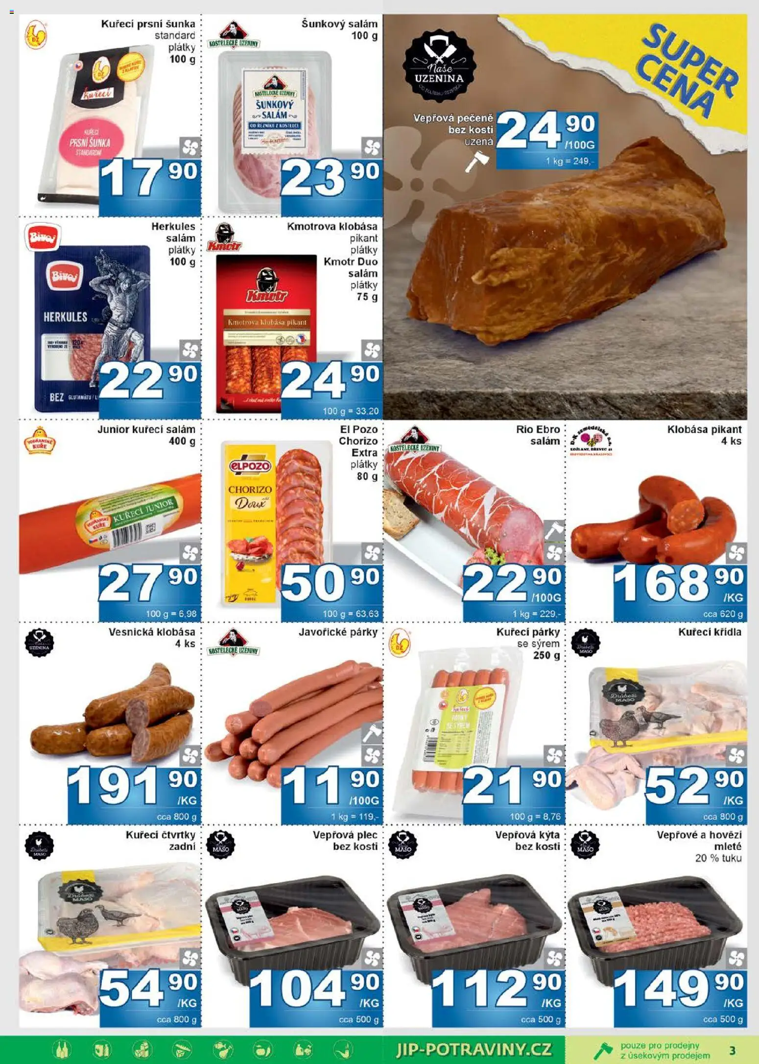 Jip leták od 02.01.2026 | Strana: 3 | Produkty: Párky, Maso, Vepřová plec, Kýta
